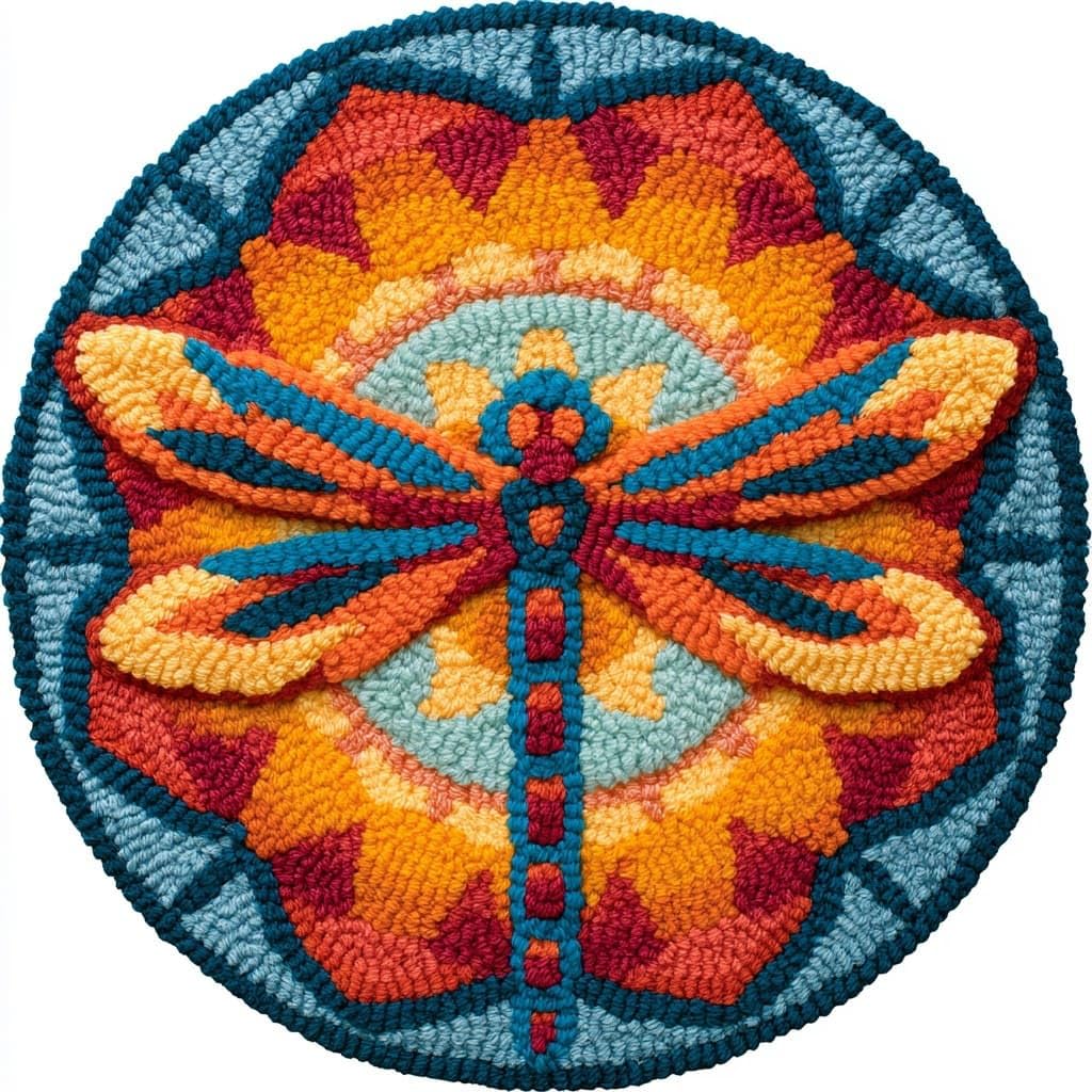 AMBATTERY Round Shape Latch Hook Kits Rug,Animal Dragonfly