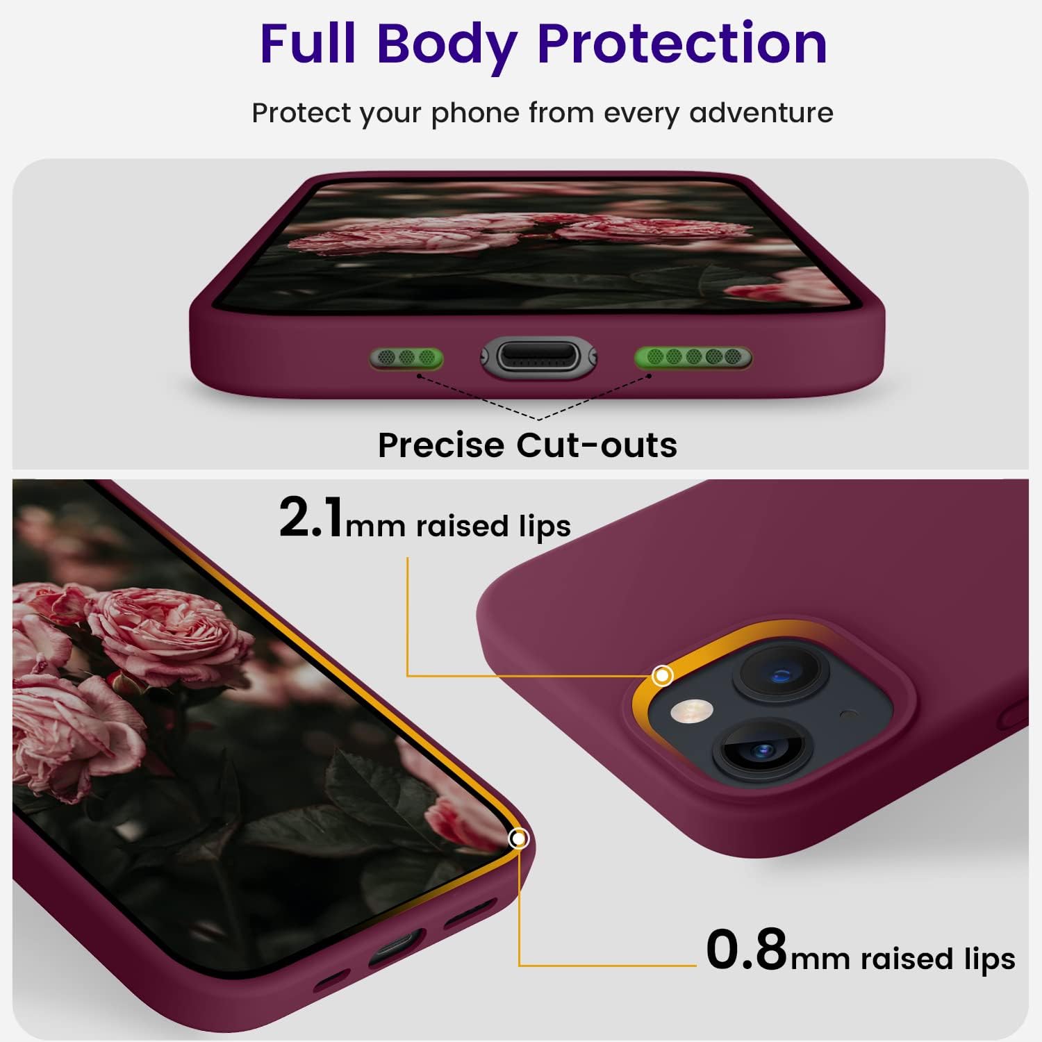 OTOFLY Designed for iPhone 13 Case, Silicone Shockproof Slim Thin Phone Case for iPhone 13 6.1 inch Wine Red