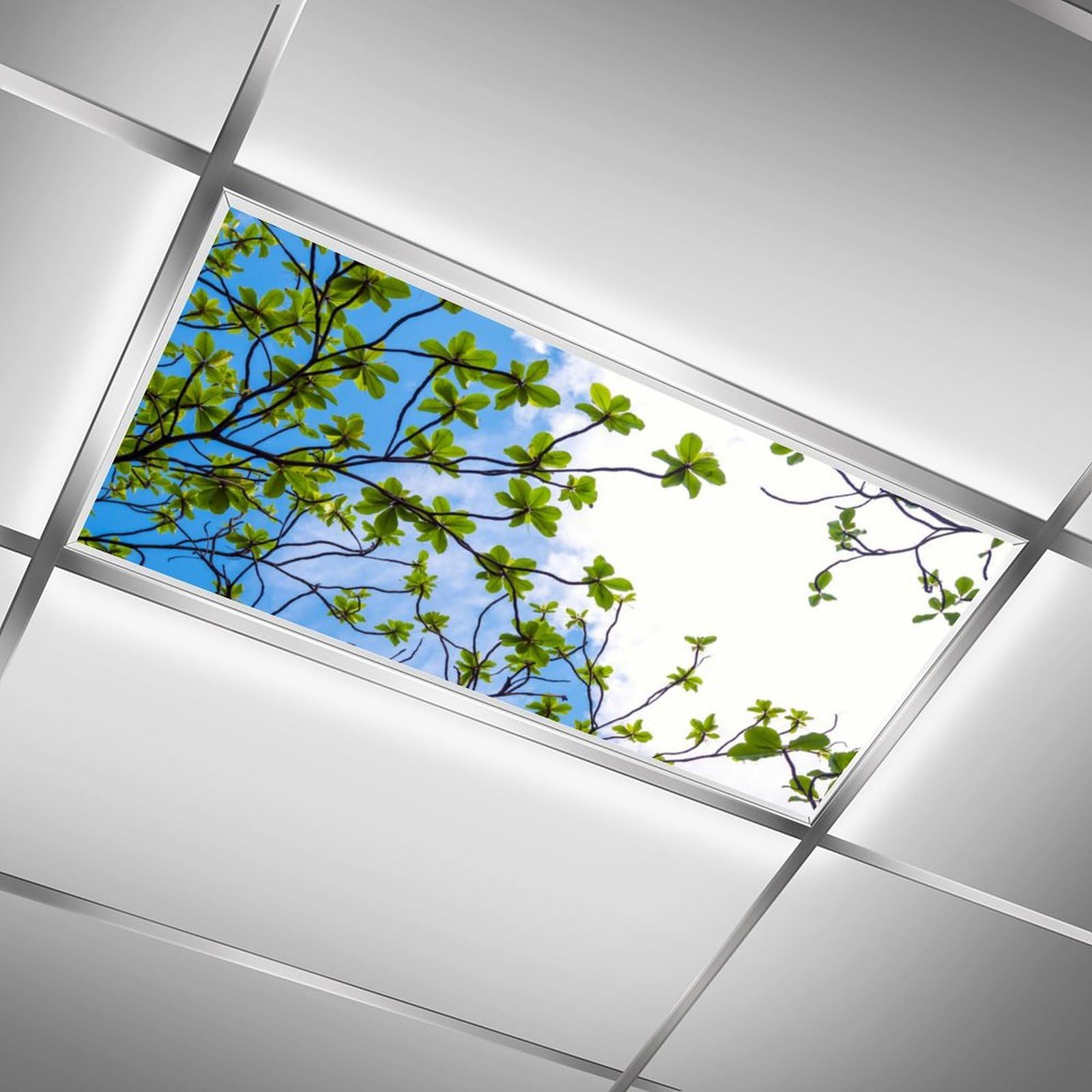 Sunnyhut 2 Pack Fluorescent Light Cover - Green Branches Magnetic Light Covers for Classroom, Office, Home, School - 4 X 2 Ft