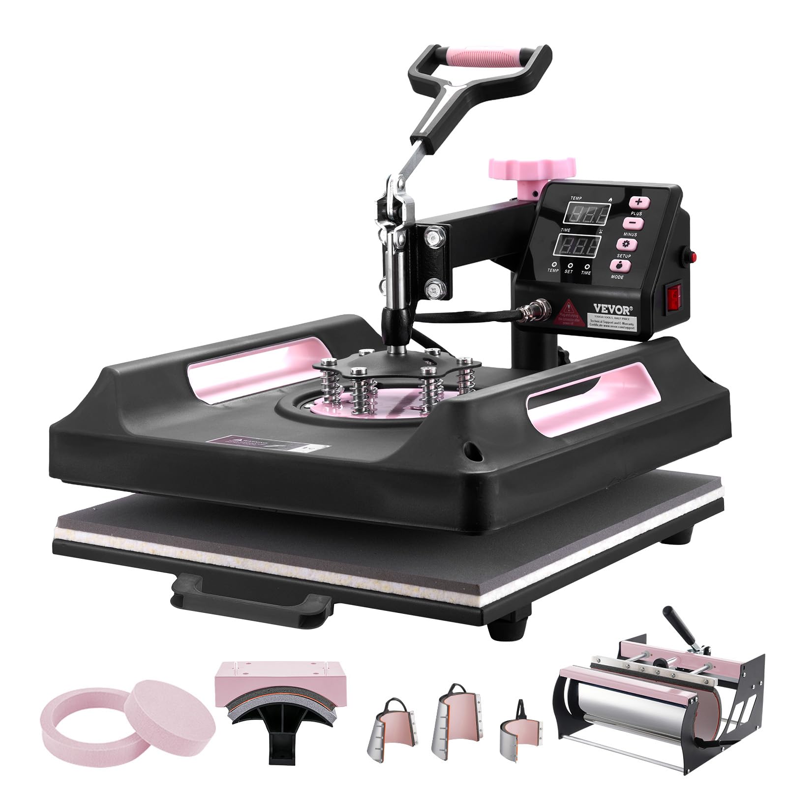 VEVOR Hitzepresse, 8 in 1 Wärmeübertragungsmaschine mit 887 ml Tumbler-Presse, 360° wegschwenkbare digitale T-Shirt-Pressmaschine, 38 x38 cm, Teflonbeschichtung, für T-Shirts/Tassen/Hüte/Teller