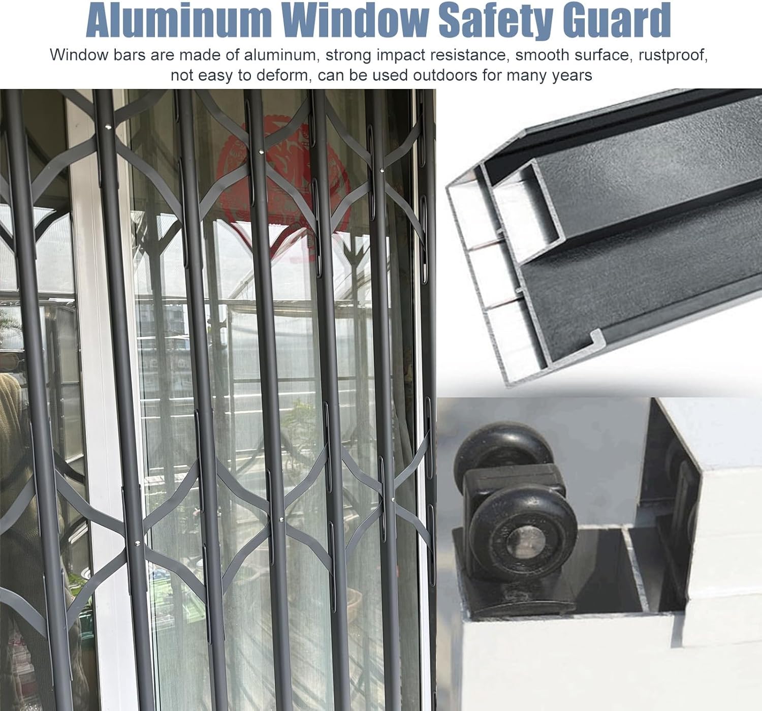 Foldable Window Security Bars - Adjustable Burglar Safety Guard for Kids, 20-50in Window Grille Balustrade, Sliding Window Barricade (W85xH120cm/34x48in)