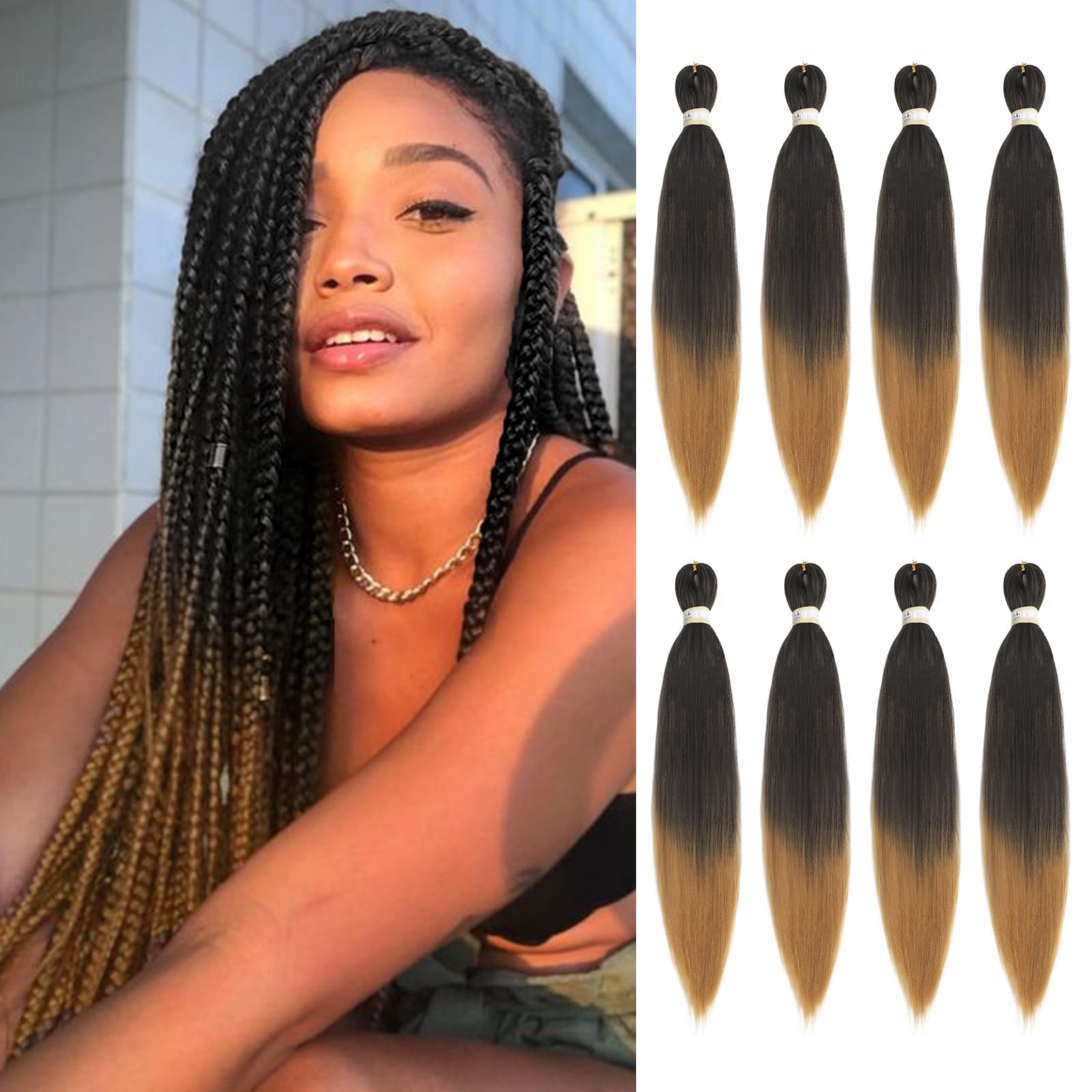 Beyond Beauty Braiding Hair pre stretched, Braids Synthetic Fiber Ombre Yaki Texture, Natural Easy Twist Braids Crochet Hair Hot Water Setting hair