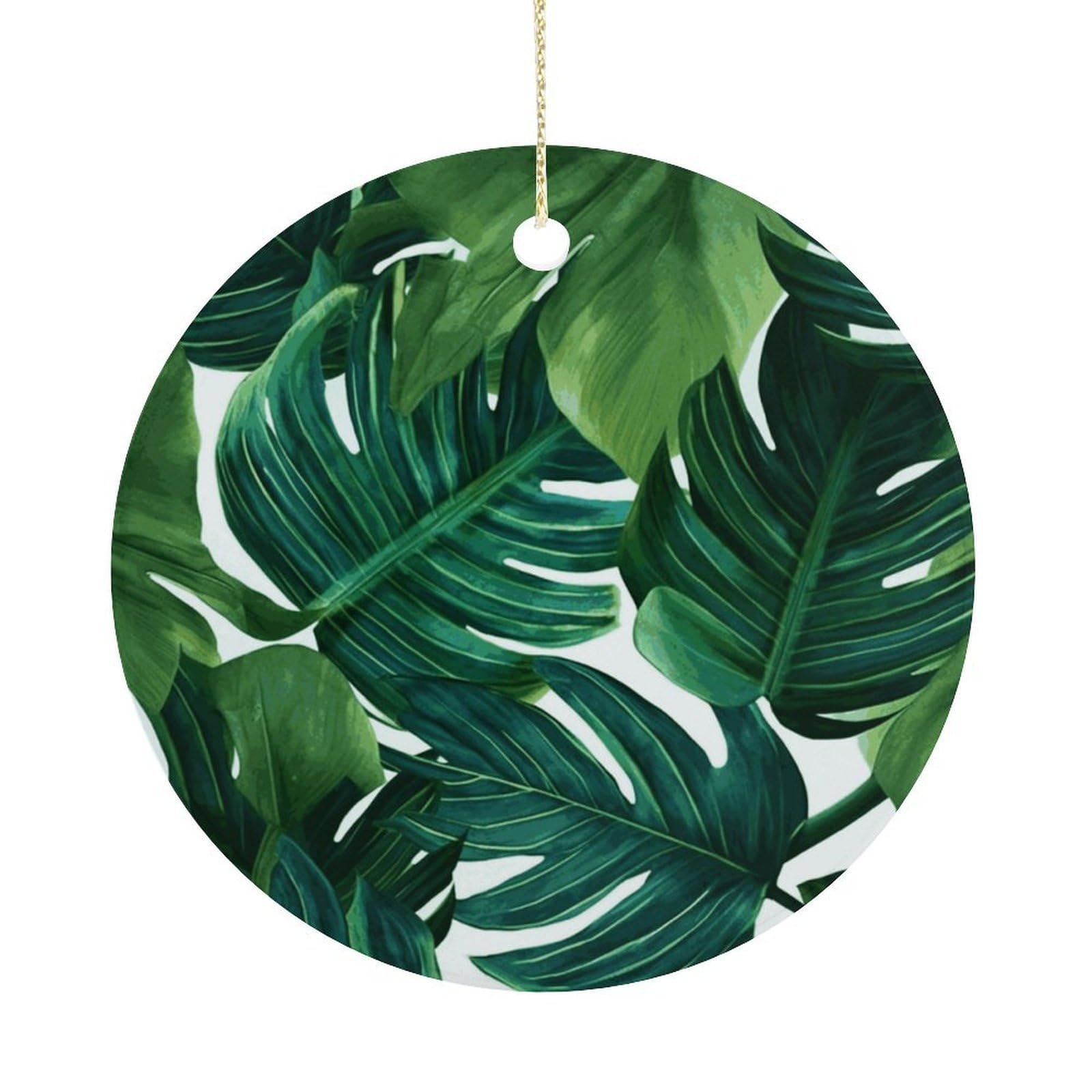 Banana Leaves Christmas Ornaments Colorful Round Ceramic Ornament Christmas Hanging Decor Christmas Tree Decorations Xmas Keepsake for Women Men Xmas Holiday Party