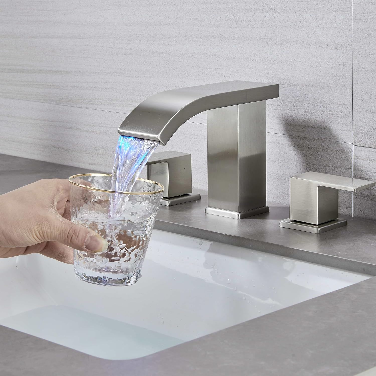 Rubinetto Per Bagno A Cascata, Rubinetto Per Lavabo A Parete Nascosto Rubinetto A Parete A 2 Fori Con Maniglia Singola E Miscelatore A Beccuccio Grande Per Bagno Nero 88534777