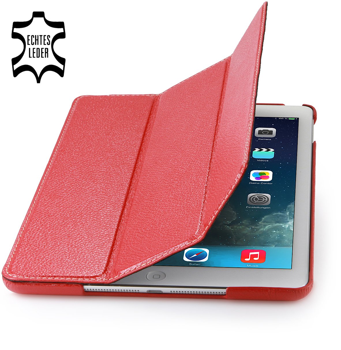 StilGut® Couverture, Genuine Leather Case for Apple iPad Air with Smart-Cover Function, Red