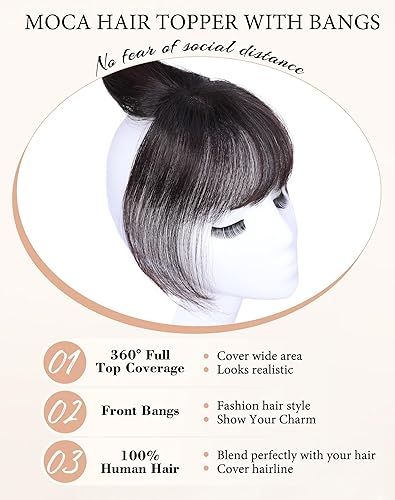 Miniatura 7 de Toppers de cabello humano real para mujer – 3603D cubierta con clip en flequillo para uso diario (marrón oscuro)