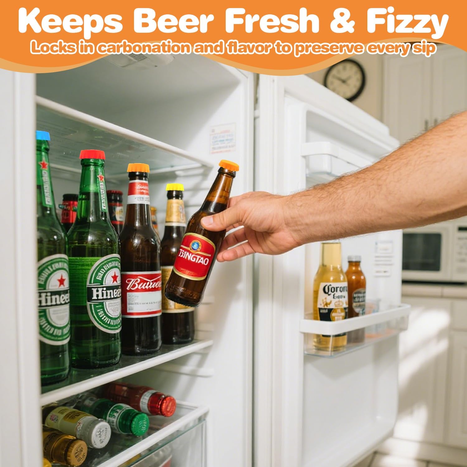 Reusable Beer Bottle Caps, 10 Multicolor Silicone Bottle Caps for Soda & Homebrew, Leakproof, BPA-Free, Dishwasher Safe