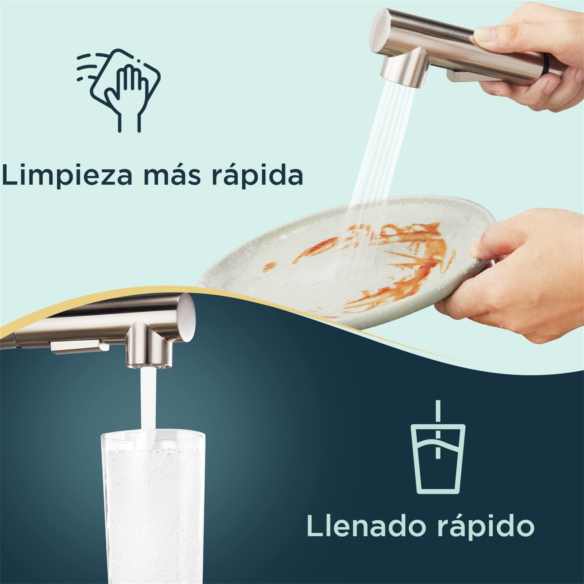 FORIOUS Grifo Cocina Extraible, Grifo Cocina Fregadero con Ducha de 2 Modos de Rociado Giratorio a 360° Torneira Cozinha Monomando, Acero Inoxidable