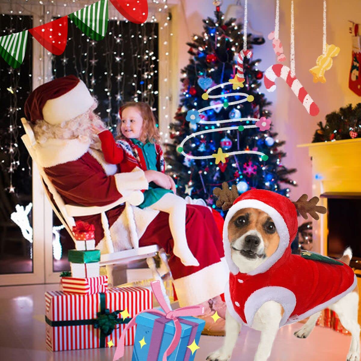 Dog Christmas Costumes, Pet Cold Weather Sweater Coat, Puppy Santa Claus Reindeer Outfit Winter Hoodie Warm Vest Clothes - Image 3