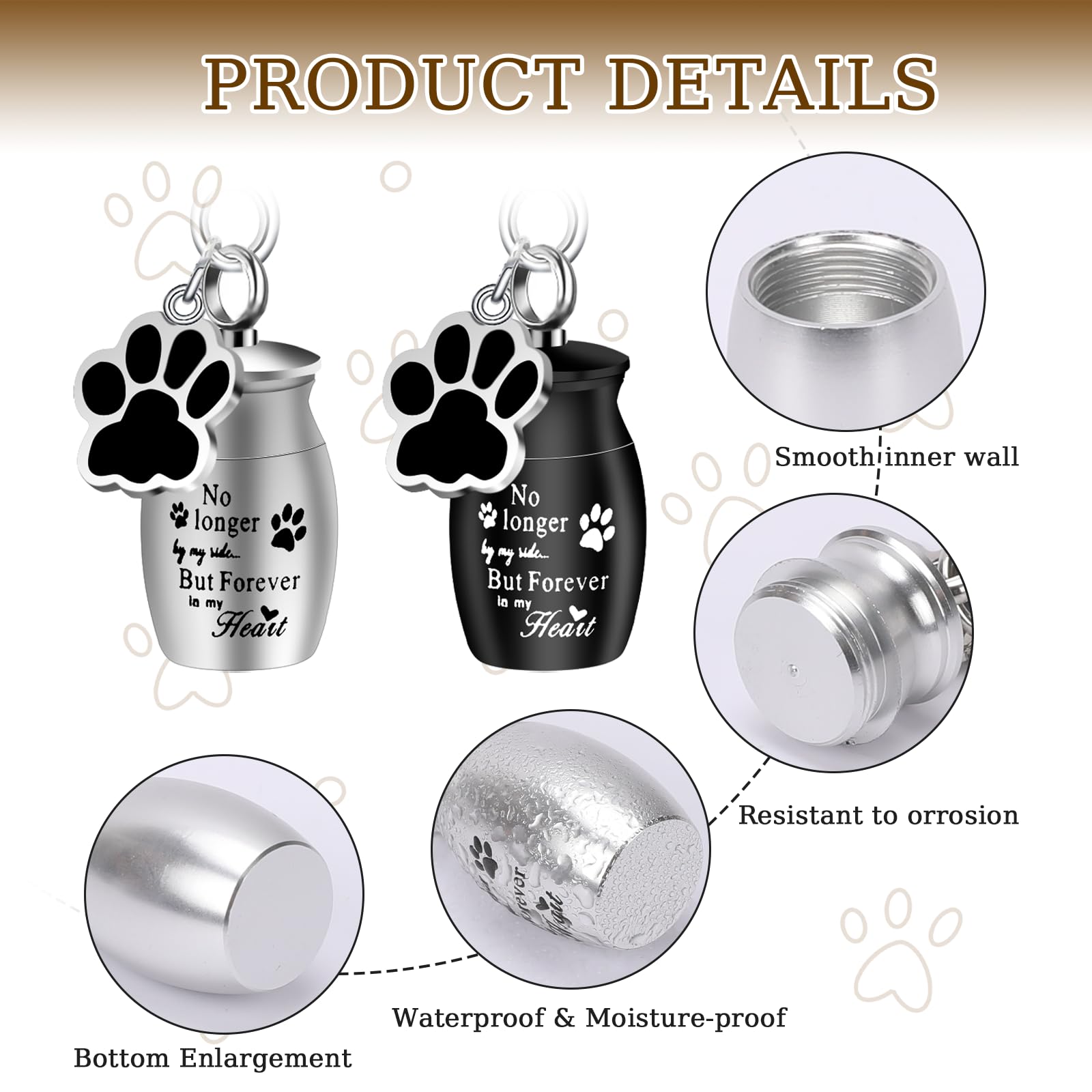 KALIONE 2 urne per animali domestici, portachiavi, urne, per ceneri di cani, ceneri in acciaio inox, piccole urne per cani, gatti, ceneri con sacchetti per riporre animali domestici, gioielli per
