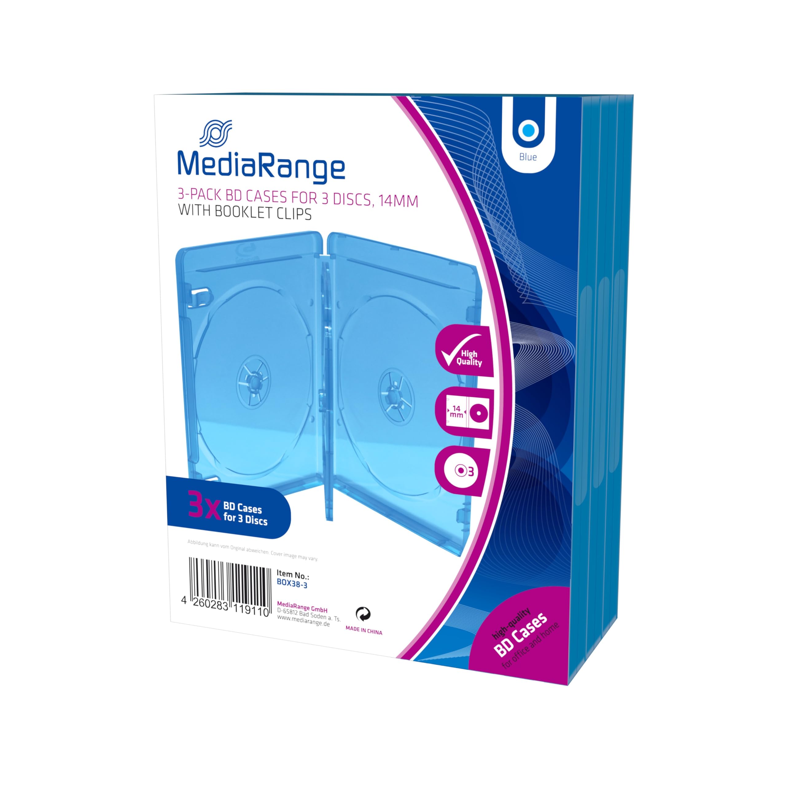 MediaRange BOX38 – 3-30 Blu-ray Case 3dischi Blue, Transparent Mobile CD/DVD