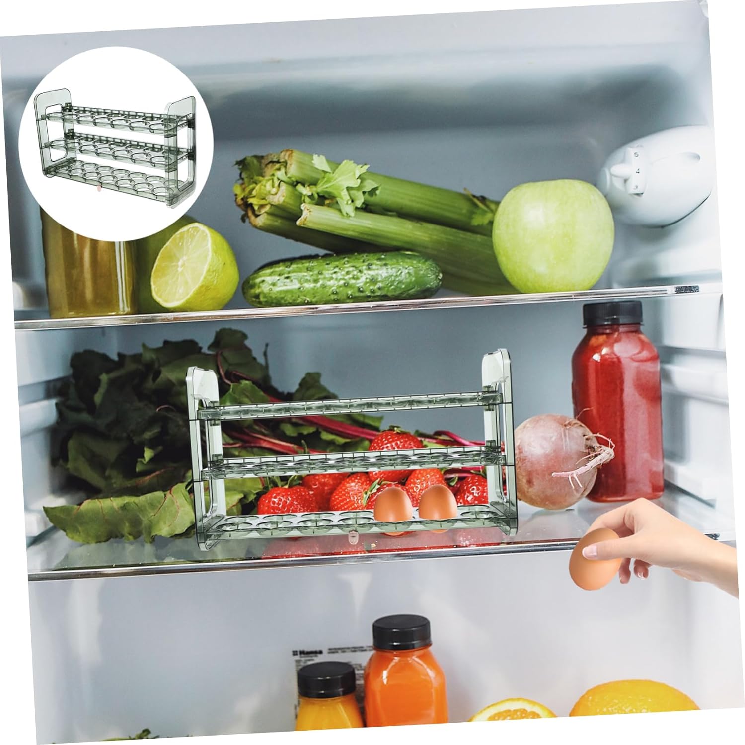 POPETPOP Storage Rack for Refrigerator Multi-grid Preservation -saving Design for Easy Access for Kitchen Organization