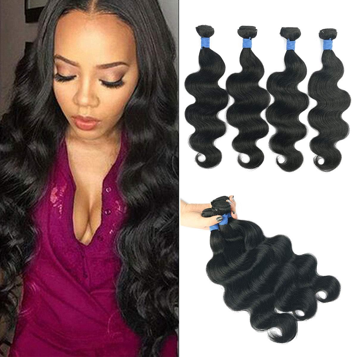 Brazilian Body Wave 4 Bundles 14 16 18 20 Inch 100% Unprocessed Human Hair Bundles Body Wave Double Strong Weft Natural Color Soft