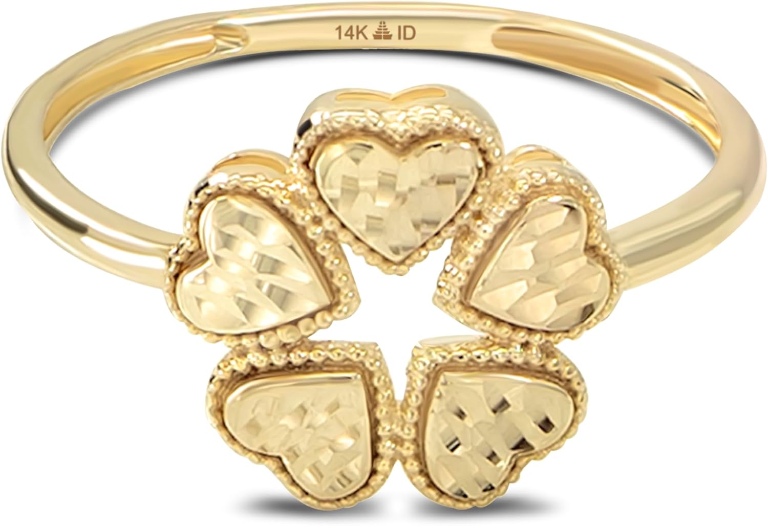 DEVATA 14K Solid Gold Clover/Ribbed/Daisy/Cable Link Ring Women