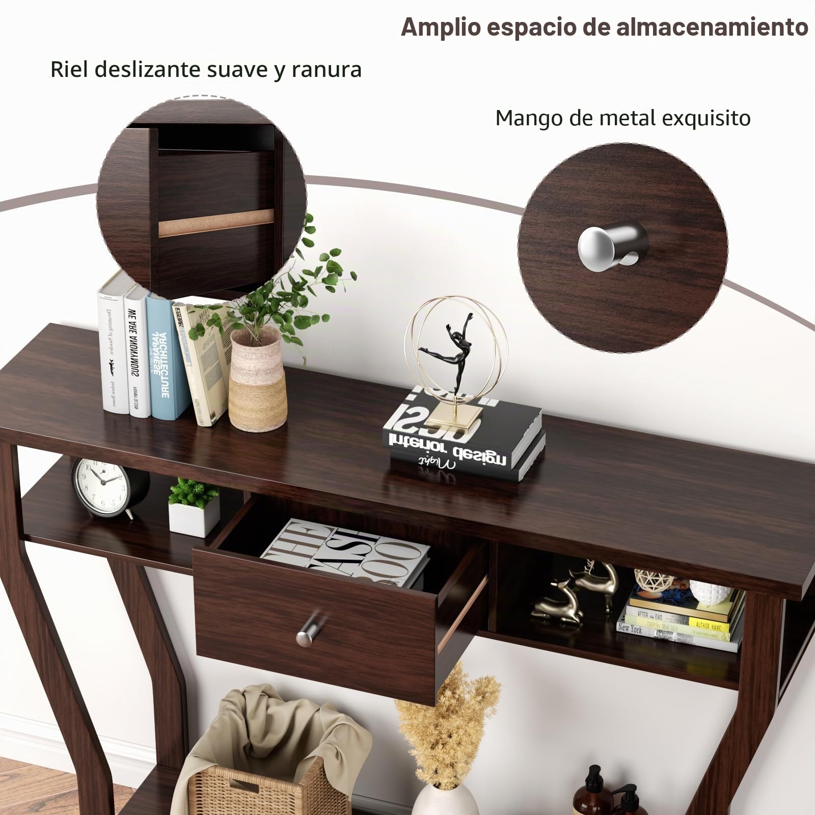 GOPLUS Mesa Consola de MDF Anti-Bascular con Cajón y 3 Estantes, Consola con Base Estable y Duradera, Mesa de Entrada para Dormitorio, Salón, 120 x 30 x 81 cm, Carga Máxima 50 kg (Marrón)