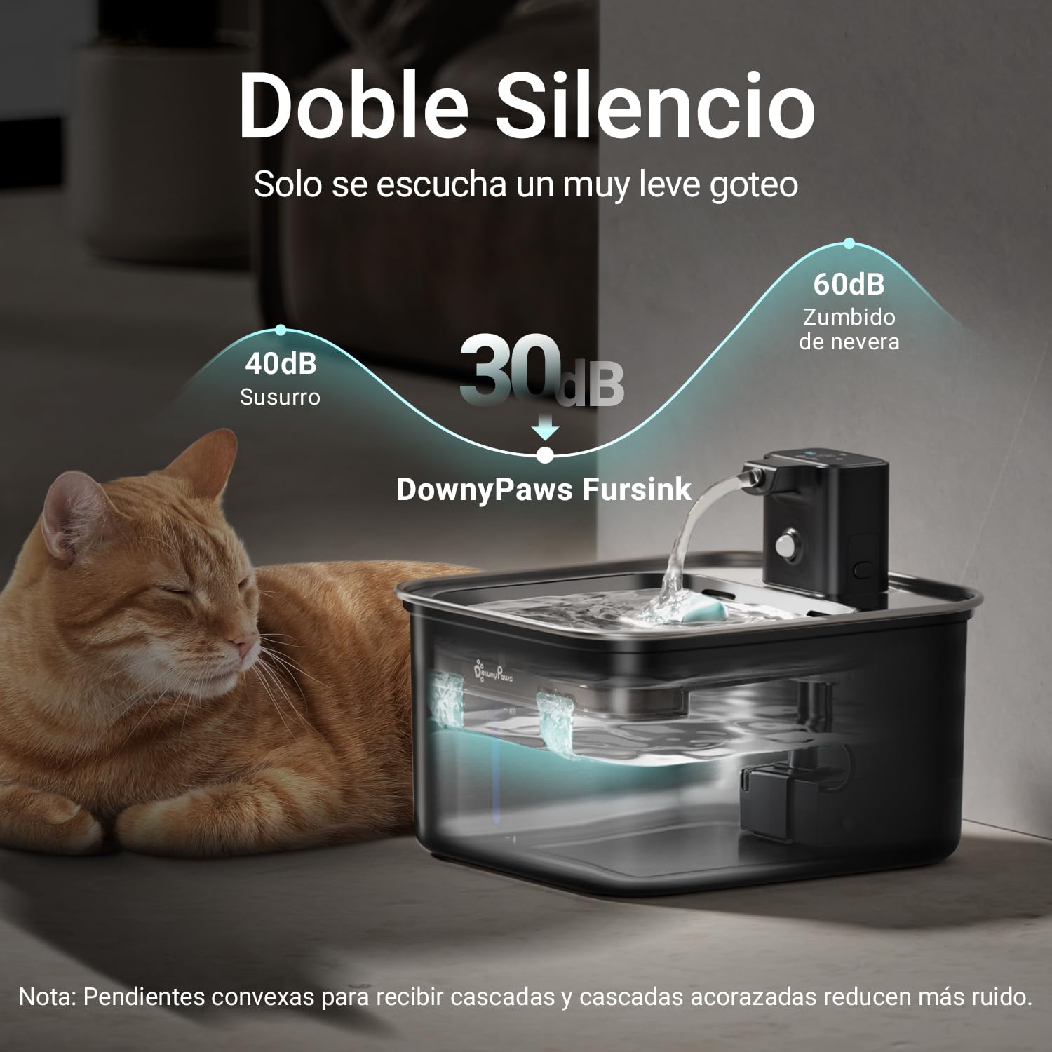 DownyPaws Fuente para Gatos sin Cable Inoxidable 3L, Bomba Silenciosa Negro | Bebedero Gatos con Sensor de Movimiento, Fuente Agua Gatos Inalámbrica, Batería de 4000 mAh, Apta para Lavavajillas
