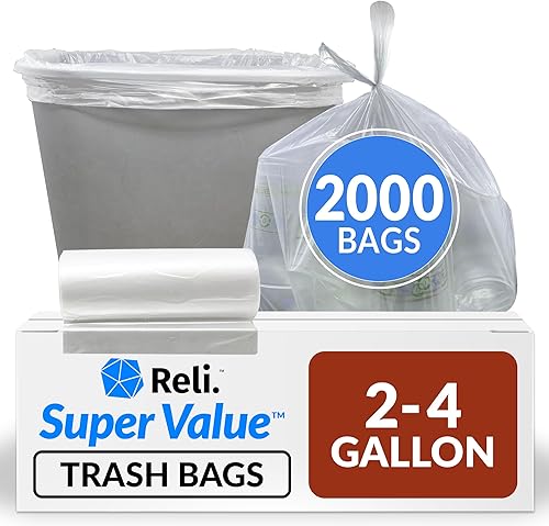 Reli. Bolsas de basura de 2 a 4 galones 2000 bolsas transparentes Baño Fuertes Basura