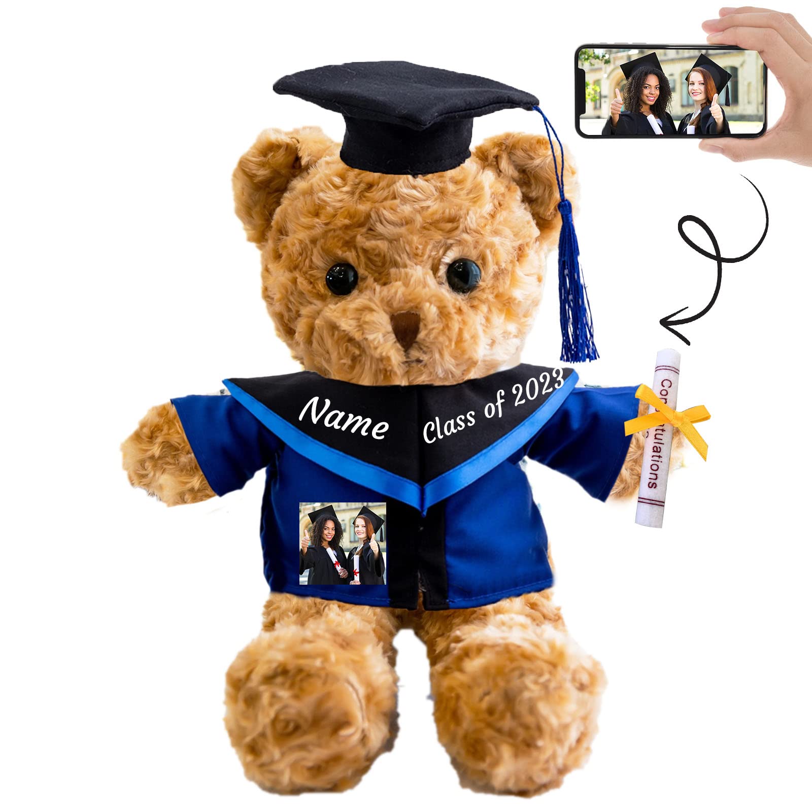 Personalized Graduation Teddy Bear With Photo & Text - Custom Stuffed Bear Gift For High School, College, Masters Graduates 2024 (10 Inch)