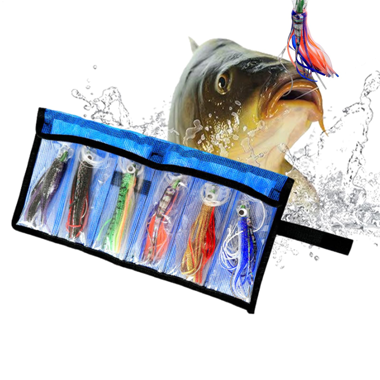 Esca da pesca con calamari, con acqua salata, 6 esche da pesca morbide e artificiali con gancio, per trote di salmone d'acqua e pesce persico | artificiali con gancio, per trote di salmone d'acqua e pesce persico