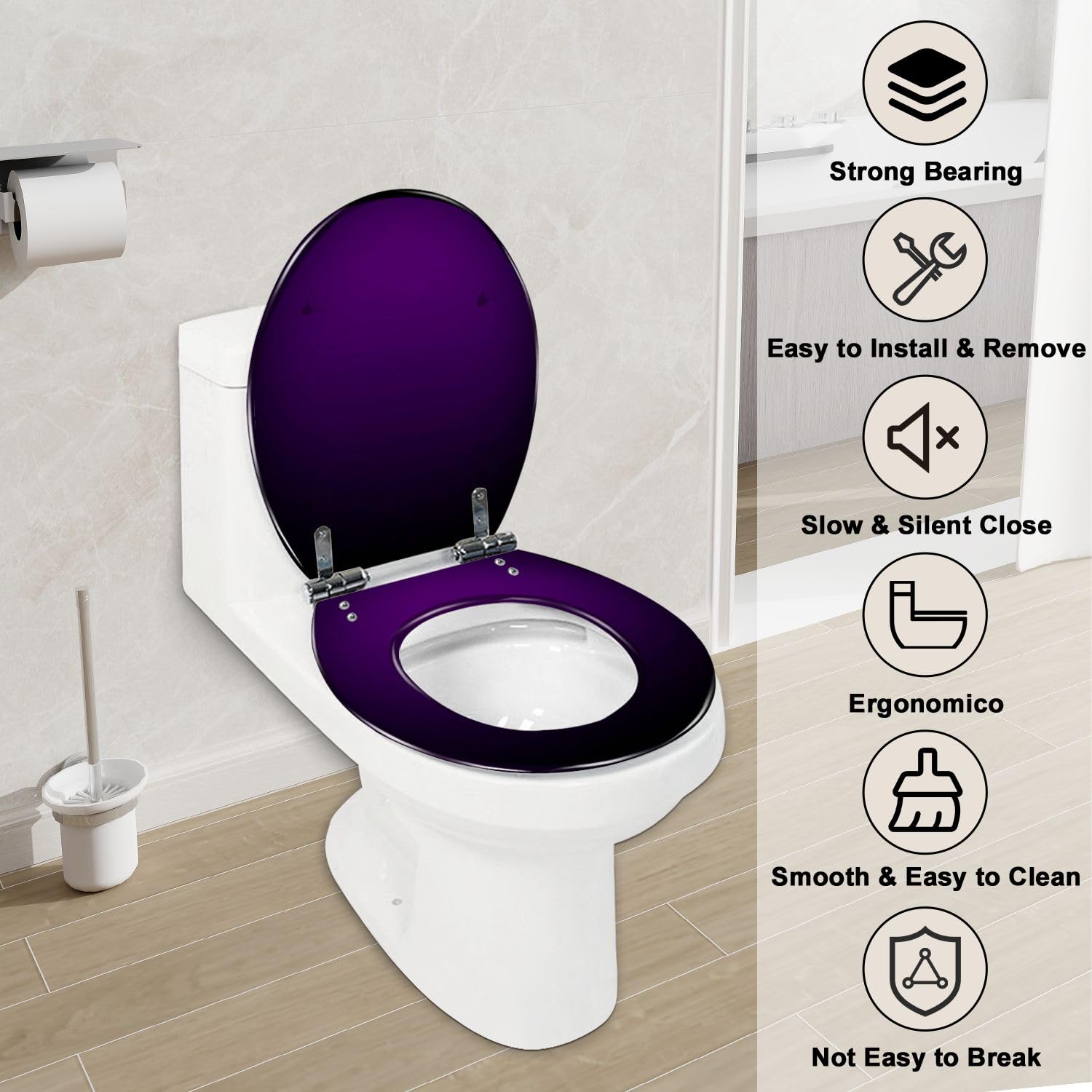 Round Toilet Seat Abstract dark purple dark purple color using as Resin Toilet Seat with Quietly Close Quick Release Hinges Decorative Toilet Seat with Cover Easy to Clean and Install