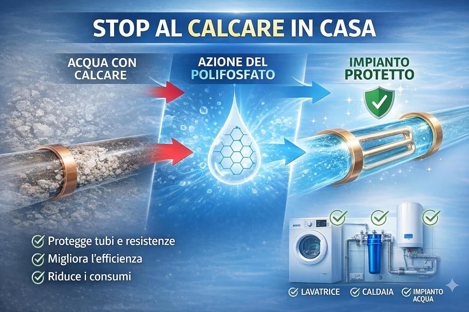 Polifosfati Anticalcare Universali per Dosatore Caldaia | Ricarica di Ricambio per Protezione Elettrodomestici e Impianti | Made in Italy | Set Scorta 18 Pezzi