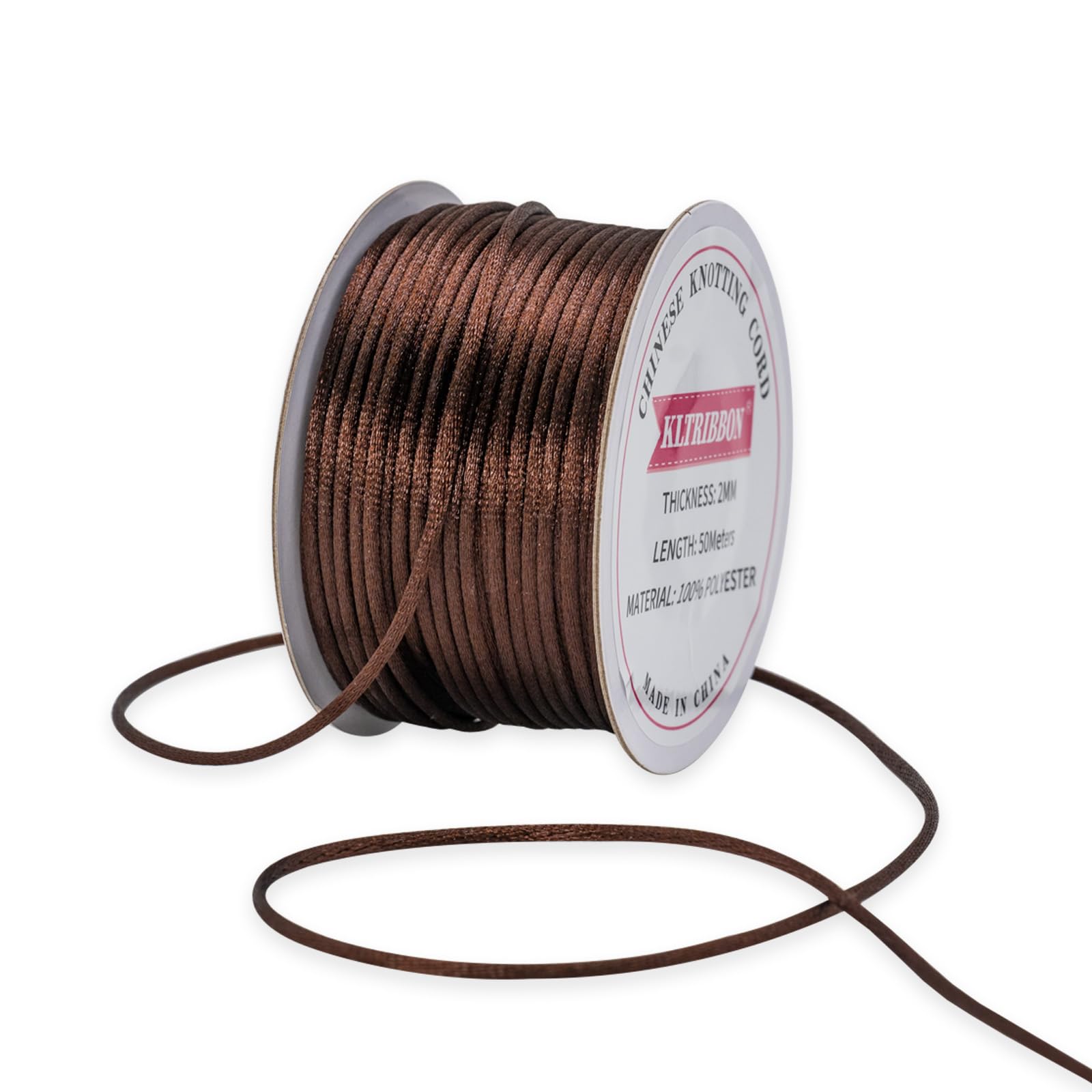 KLTRIBBON 2mm Coffee Satin Rattail Cord String for Jewelry Making Bracelet Necklaces Beading Thread Macrame Kumihimo Chinese Knot Craft 55yards