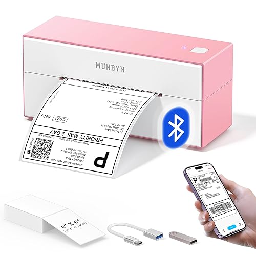 Impresora de etiquetas térmica Bluetooth MUNBYN, impresora de etiquetas de envío de 4 x 6 para paquetes de envío, compatible con iOS, Android, PC,