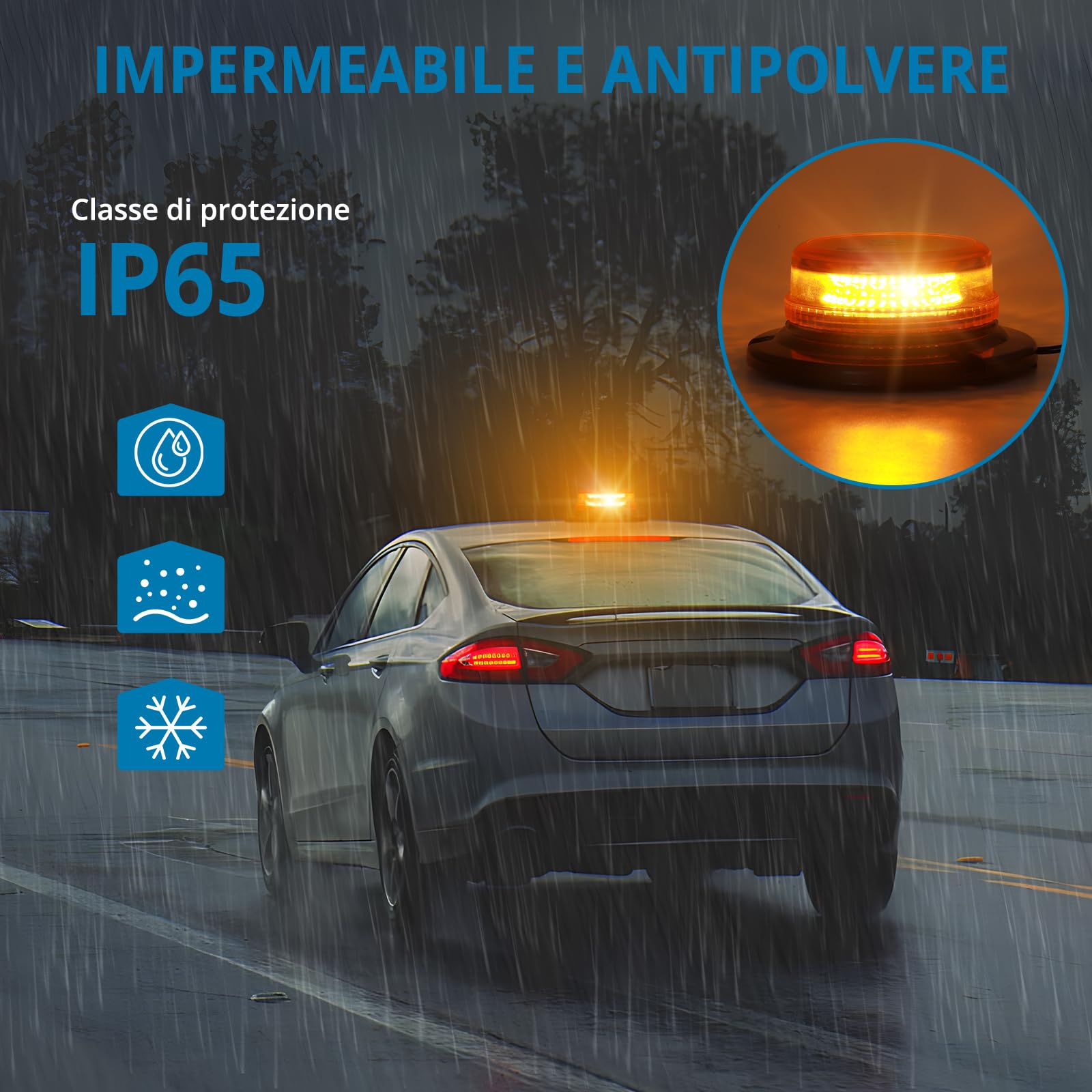 AUTOUTLET 36 LED 18W Luce Stroboscopica,Faro Rotante con con Base Magnetica e Cavo di 5 Metri,9 Modalità Lampeggianti,per Trattore Camion Auto(Arancione)