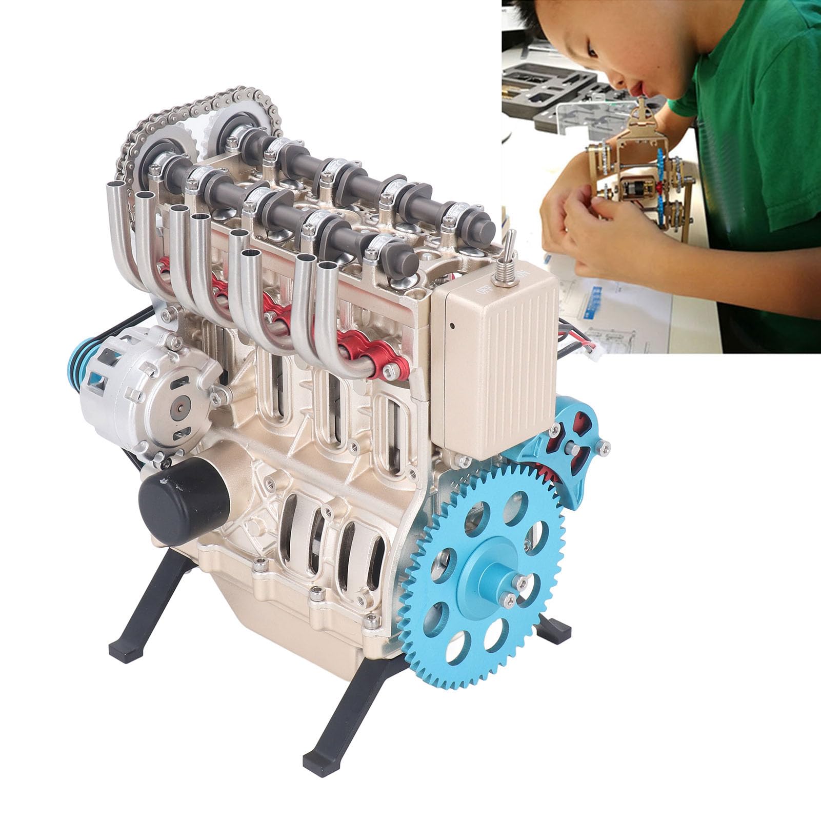 Kit Modello Motore DM113 per lo Sviluppo delle Competenze, Assemblaggio Meccanico Progettato per gli Amanti delle Auto, per gli Impiegati, Costruzione in Metallo di Alta qualità