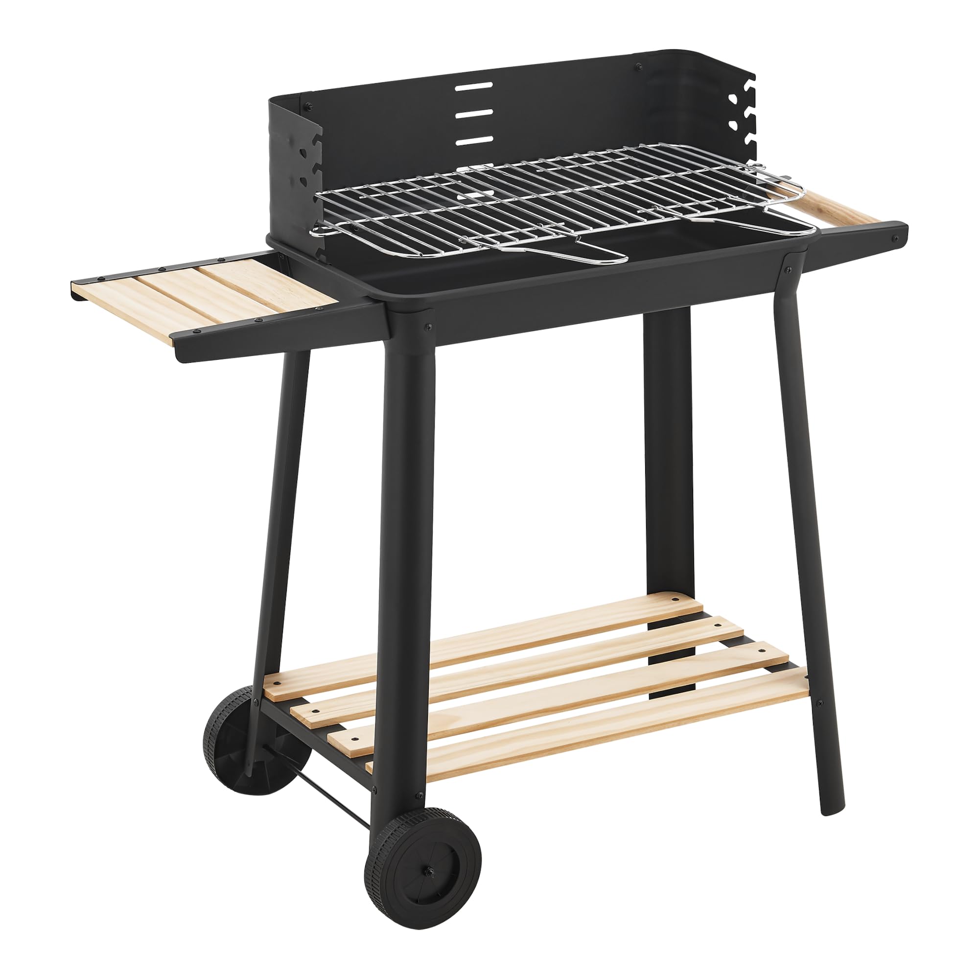 casa.pro Grill na kółkach Ari, grill na węgiel drzewny, ruszt do grillowania z emaliowanej stali nierdzewnej, grill ogrodowy, 2 koła, ochrona przed wiatrem, z regulacją wysokości rusztu 78 x 86 x 30