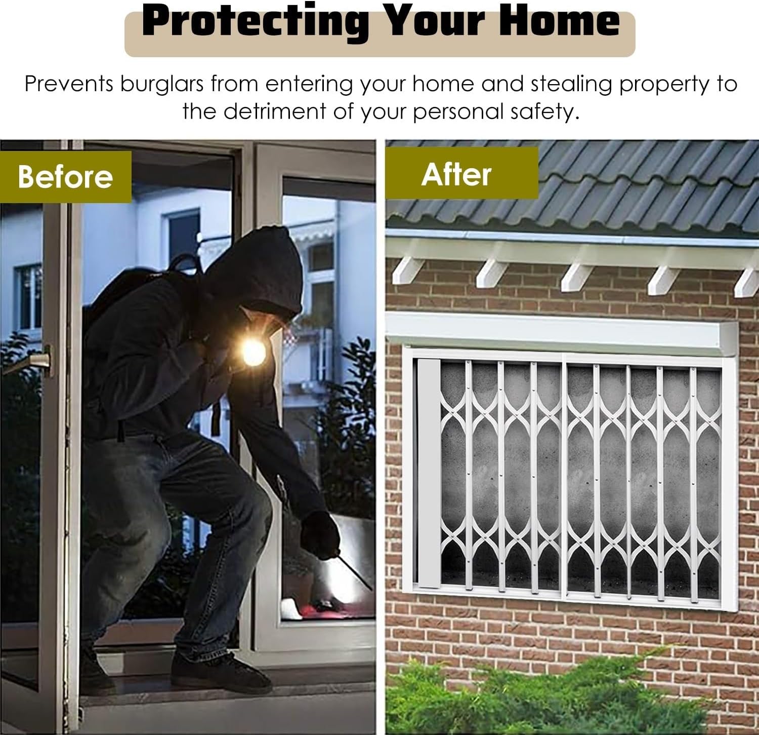 Custom Lockable Window Security Bars for Anti-Burglary, Strong Sliding Balcony & Gate Protection - 20-70 Inch Height, Ideal for Kids, Toddlers & Pets Safety (32x68in/81x173cm)