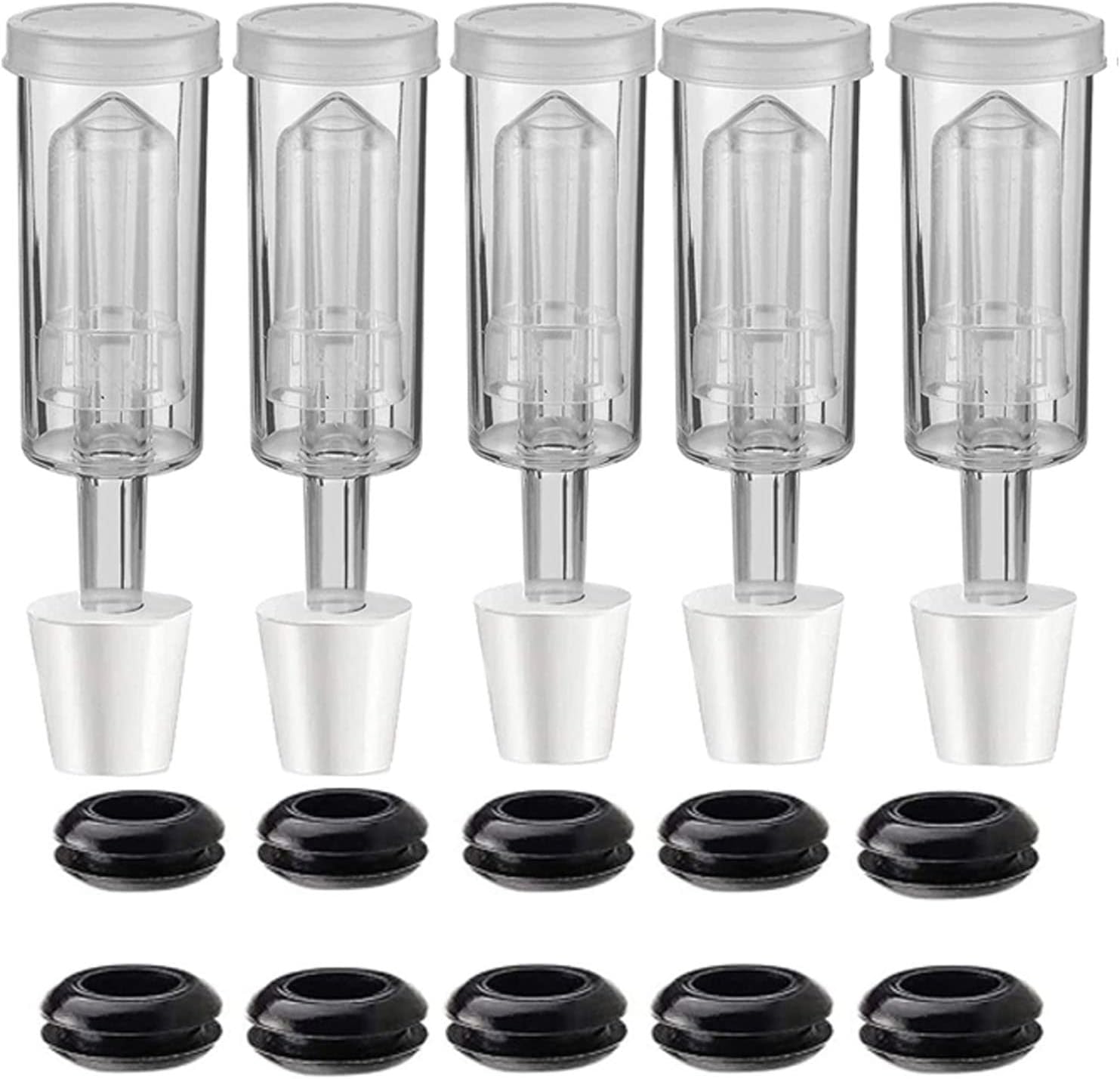 5Pack 3-Piece Airlock with #6 Stoppers and Grommets,Airlocks Fermenting for Brewing Wine Beer Kombucha FDA Transparent