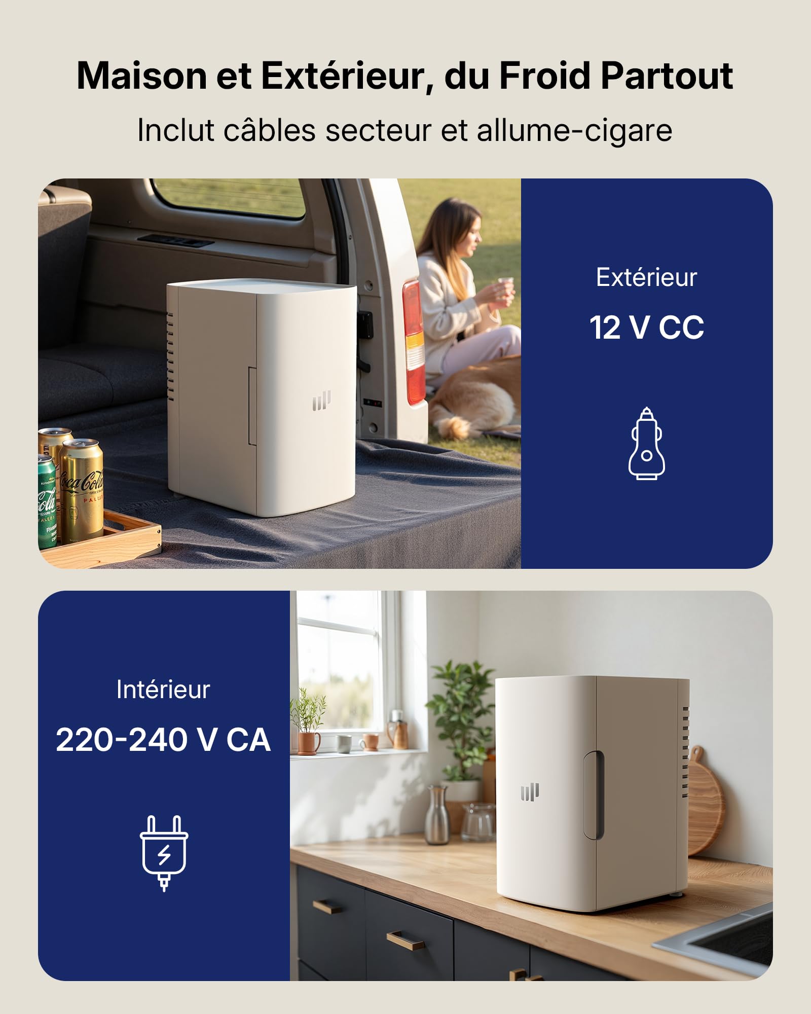 Upstreman Mini Frigo de Chambre 6L, Petit Fridge Avec fiche CA 220V / CC 12V, pour Bureau Dortoir Voiture Camping, Refroidissement et Chauffage, pour Cosmétique Red Bull Boissons Beauté, TR6 Blanc