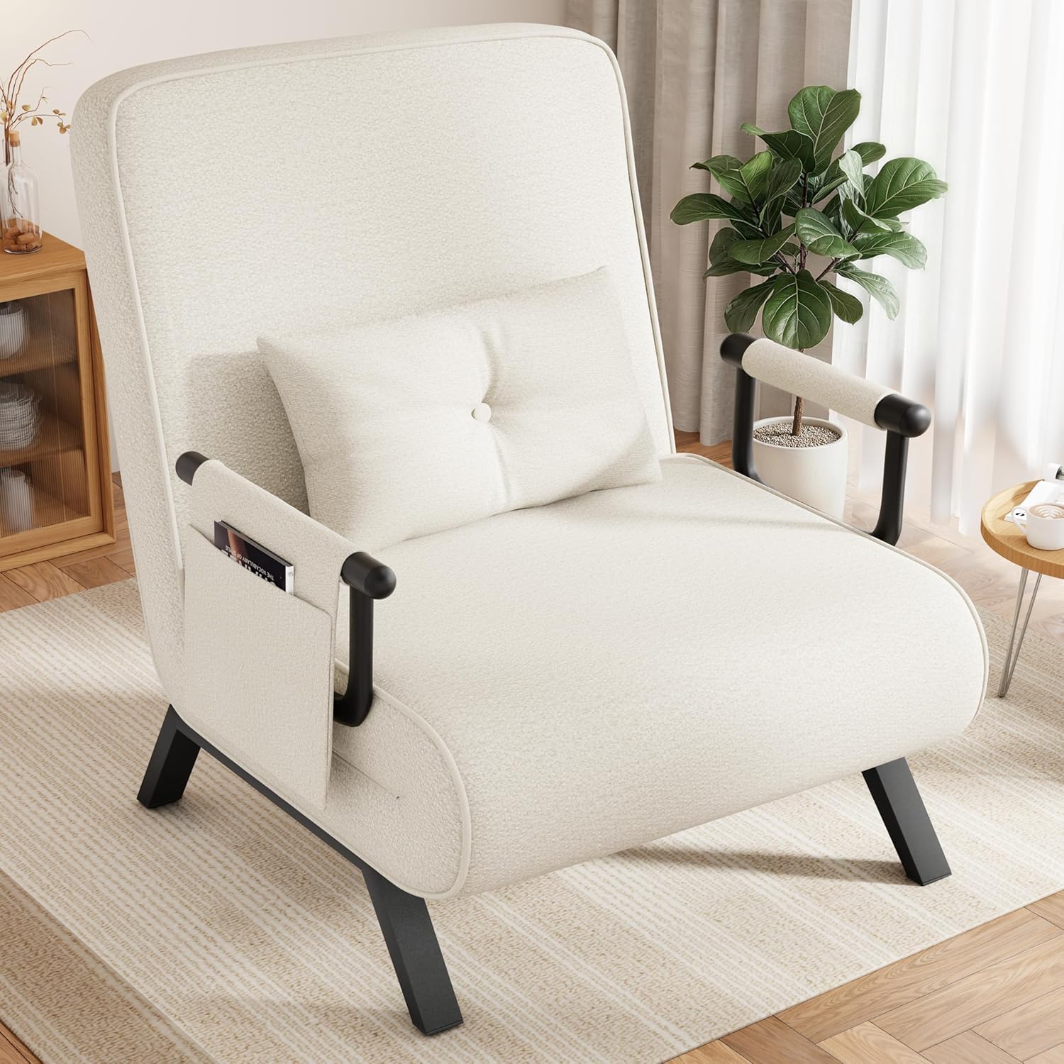 YOUDENOVA Poltrona Letto, Divano con Funzione Letto, Divano Letto con Schienale Regolabile, Divano con Tasche Appendibili, Divano Pieghevole, Letto per Ospiti, Chenille, 190 x 69 cm, Beige