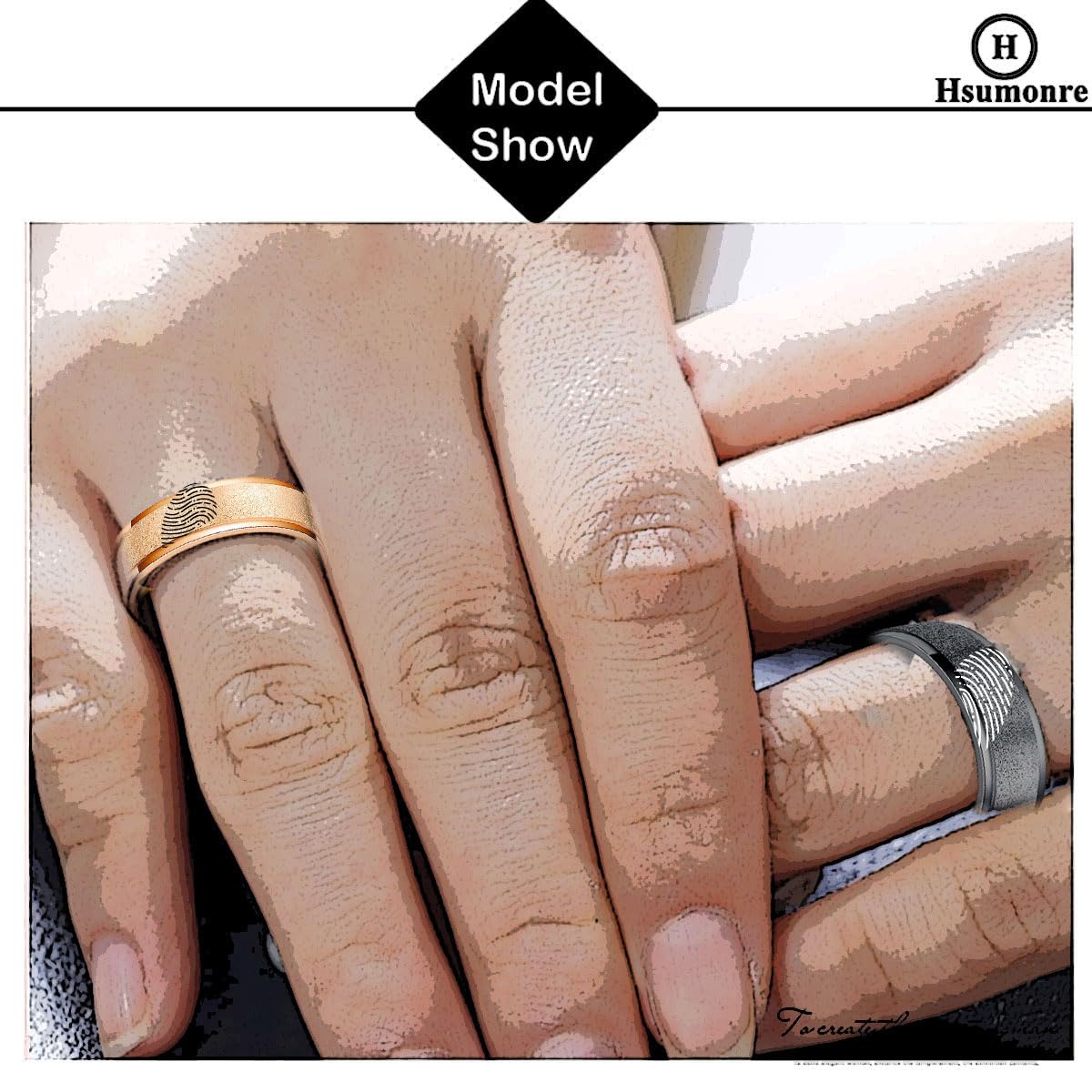 Personalice el Texto Grabado del Anillo de Huellas Dactilares del Corazón Esmerilado para Parejas, Mejores Amigos, Joyas Mate, Bandas de Anillo, Acero de Titanio, 6 mm, Plata Negra
