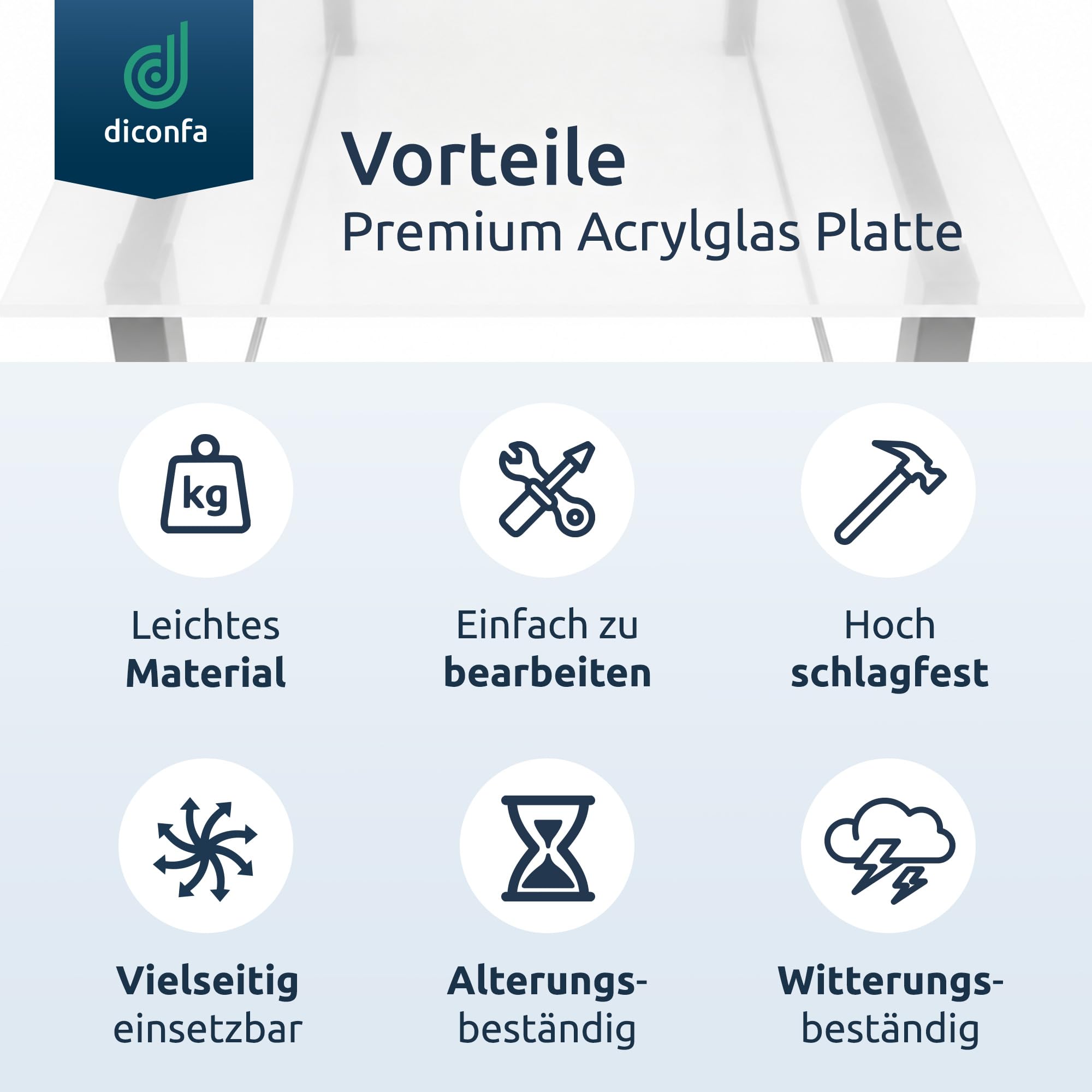 diconfa Acrylglas Platte XT Milchglas opal weiß - DICKE 3 bis 6mm und GRÖßE WÄHLEN - 800 x 1300mm, 6mm stark - milchig 25% lichtdurchlässig PMMA UV-stabil Kunststoff PMMA Frostglas