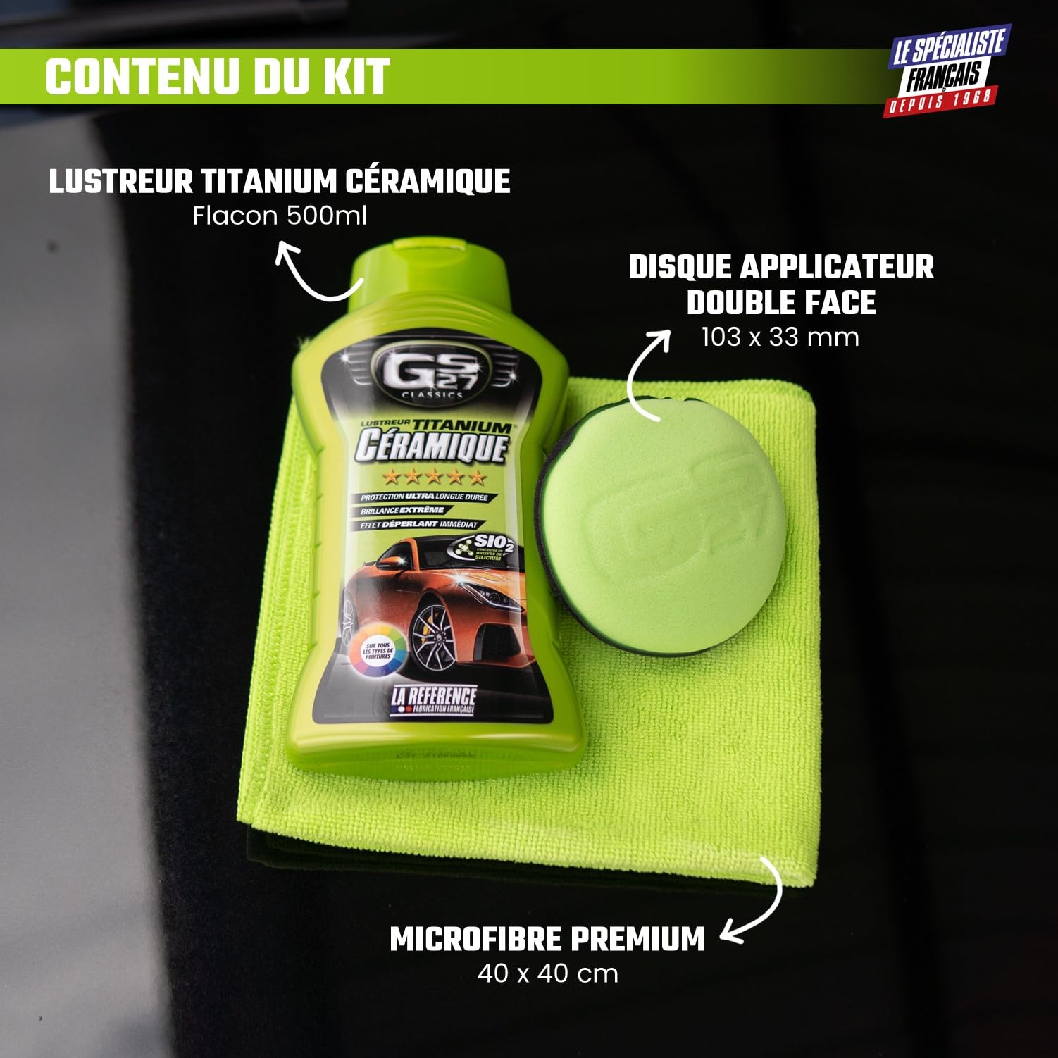 GS27 - Lustreur Titanium Céramique - Produit Nettoyant Voiture - Brillance Instantannée - Sans Rinçage - 500 ml