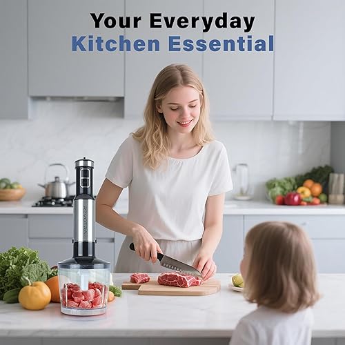 Miniatura 7 de Licuadora de inmersión de mano, 5 en 1 licuadora de mano, 12 velocidades de acero inoxidable Seel Immersion Blender, batidora, picadora, vaso de