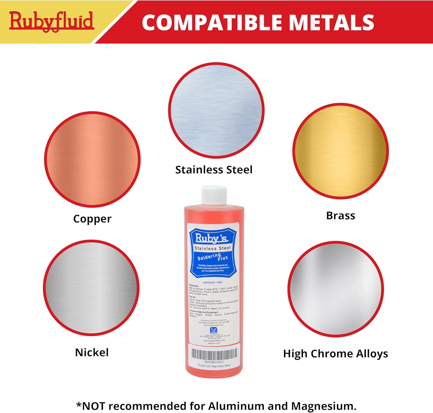Stainless Steel Soldering Flux – 1 Pint Bottle | Industrial-Grade Acid Flux for Steel, Brass, Nickel & Hard-to-Solder Metals | Fast Acting, Strong Bond, Made in USA