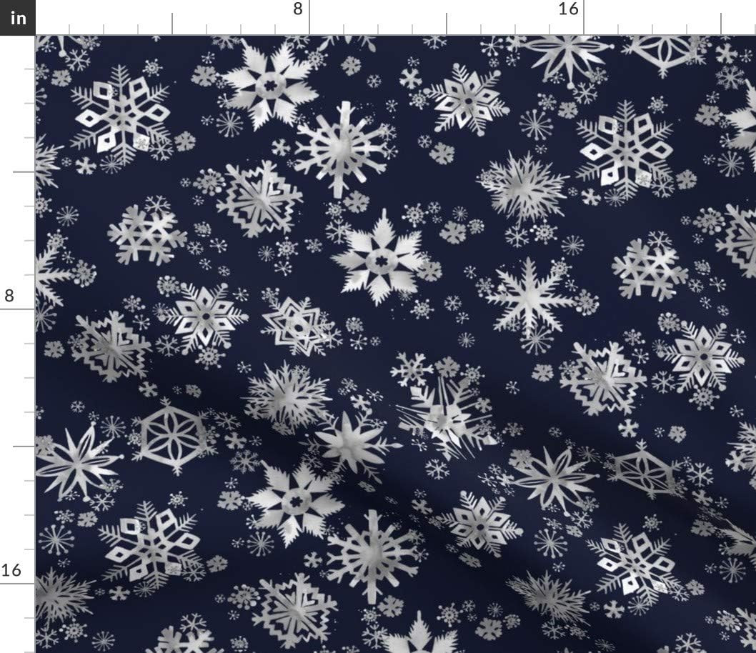 Spoonflower Fabric - Snowflakes Winter Snow Christmas Holiday Navy White Blue Stars Printed on Petal Signature Cotton Fabric by The Yard - Sewing Quilting Apparel Crafts Decor