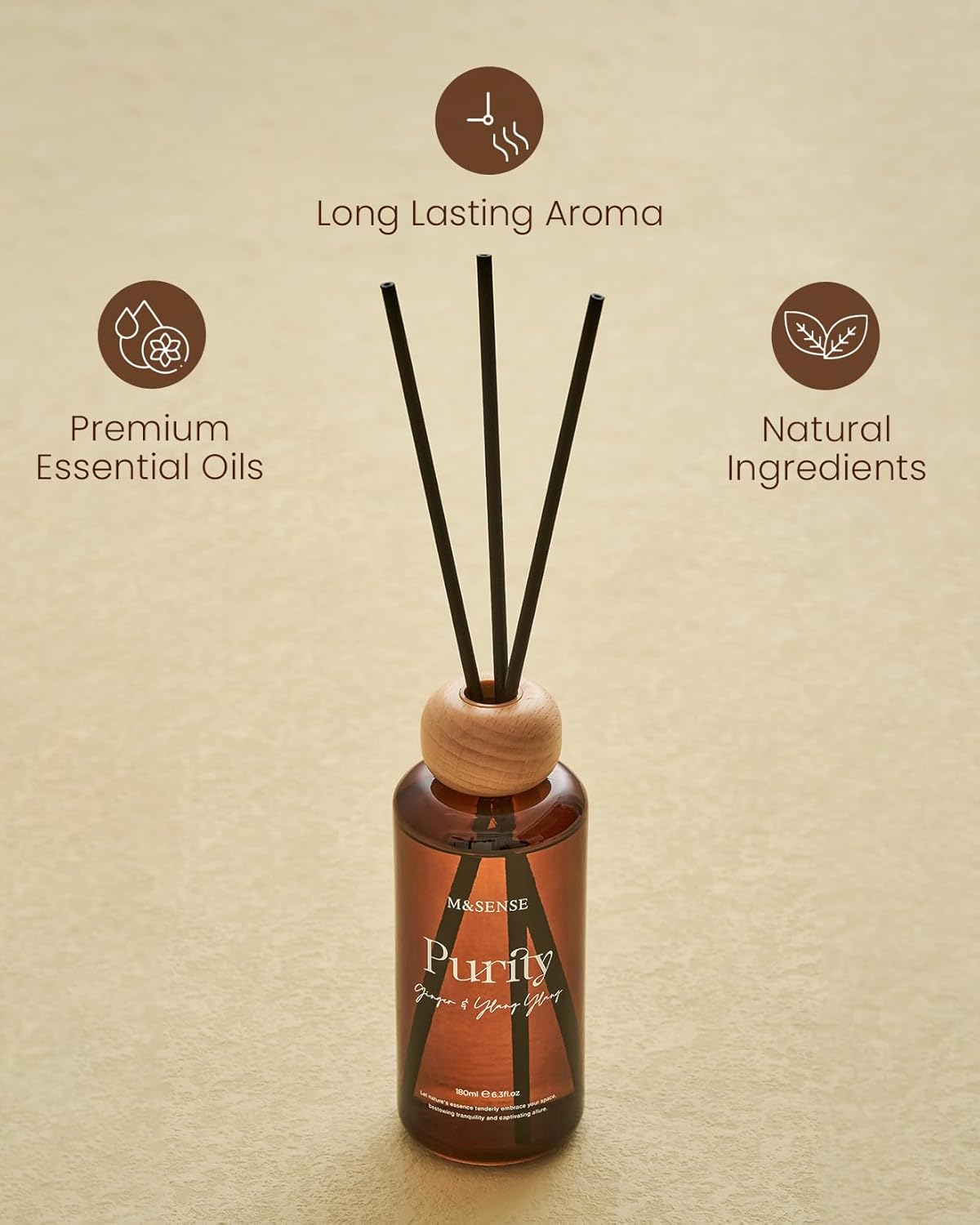 M&SENSE Ginger Ylang Ylang Scent Diffuser: 6.3 fl oz Lime & Lemon Aroma Set with Light & Subtle Fragrance, Long-Lasting Non-Toxic Natural Essential Oil Diffuser for Office Shelf Decor Small Spaces - Image 5