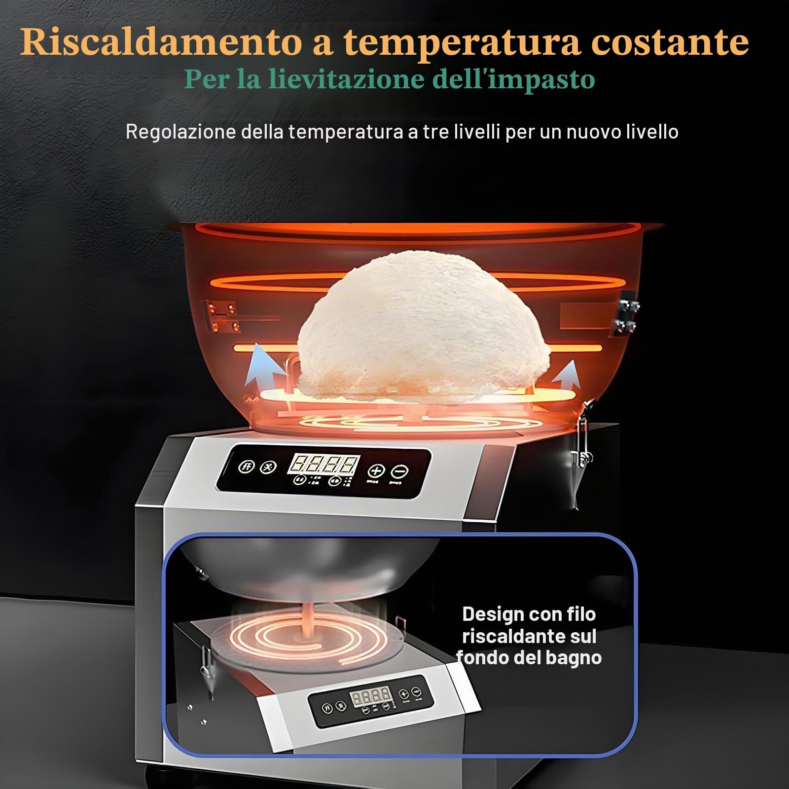 Impastatrice Elettrica, Impastatrice Professionale per Farina, Impastatrice a Spirale per Pizza E Pane, con Funzione di Temporizzazione E Riscaldamento 5kg