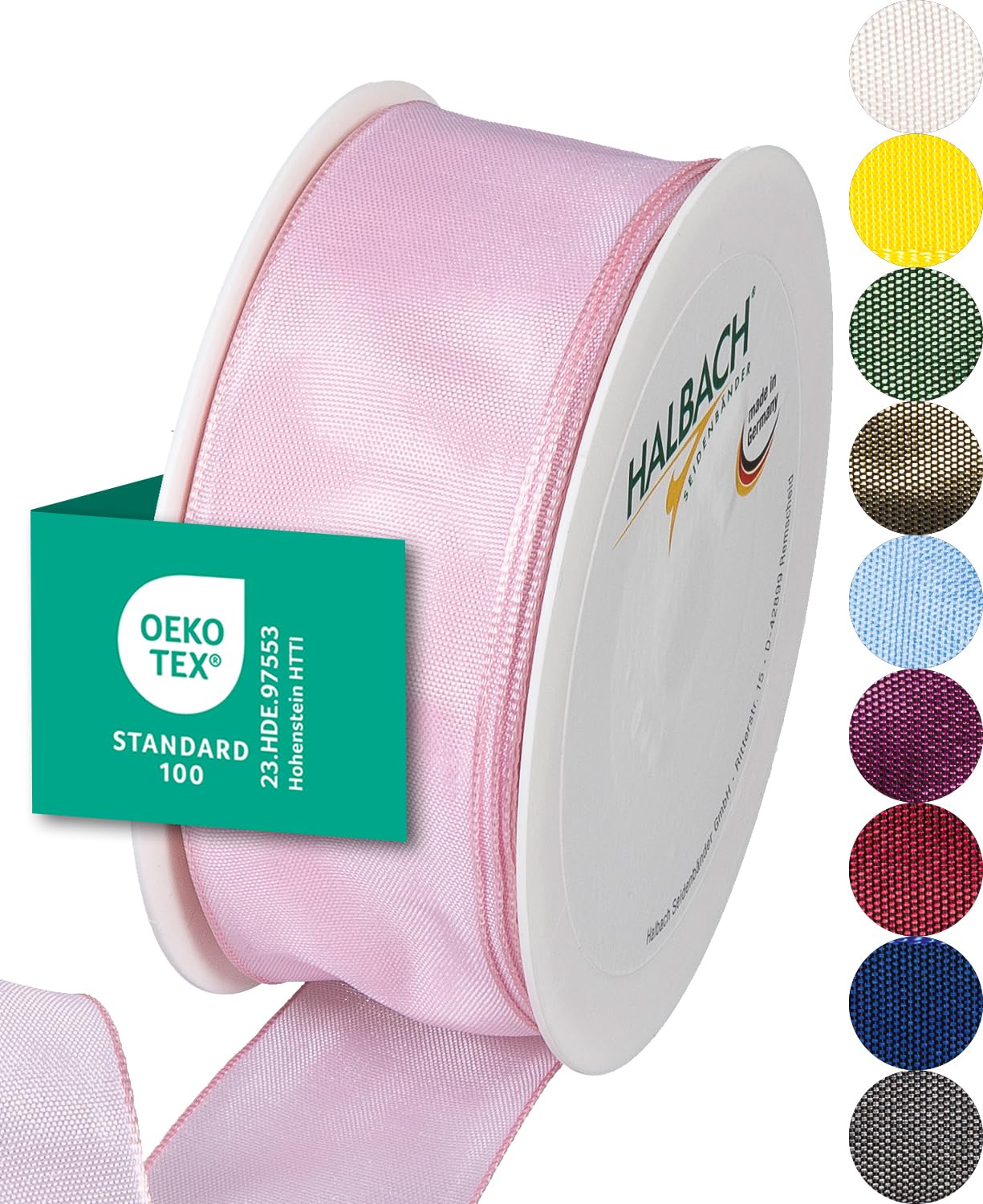 Halbach Seidenbänder Premium Geschenkband mit Drahtkante | Breite 40mm Länge 25m | Öko-Tex 100 zertifiziertes Schleifenband | Taftband Made in Germany, Farbe: hellrosa