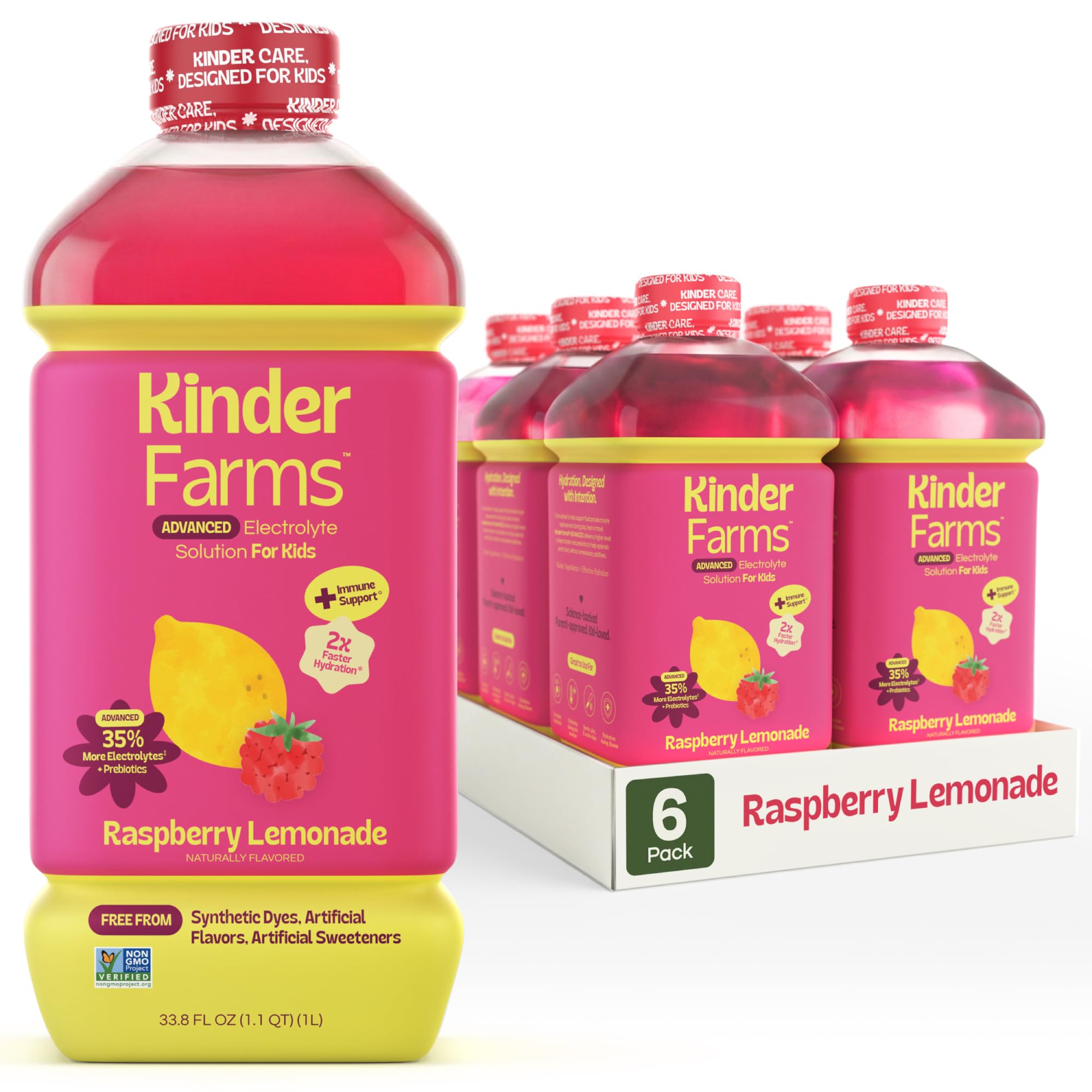 KinderFarms Advanced Electrolyte Solution, 2X Faster Hydration vs. Water Alone, No Artificial Sweeteners or Flavors, No Synthetic Dyes, Raspberry