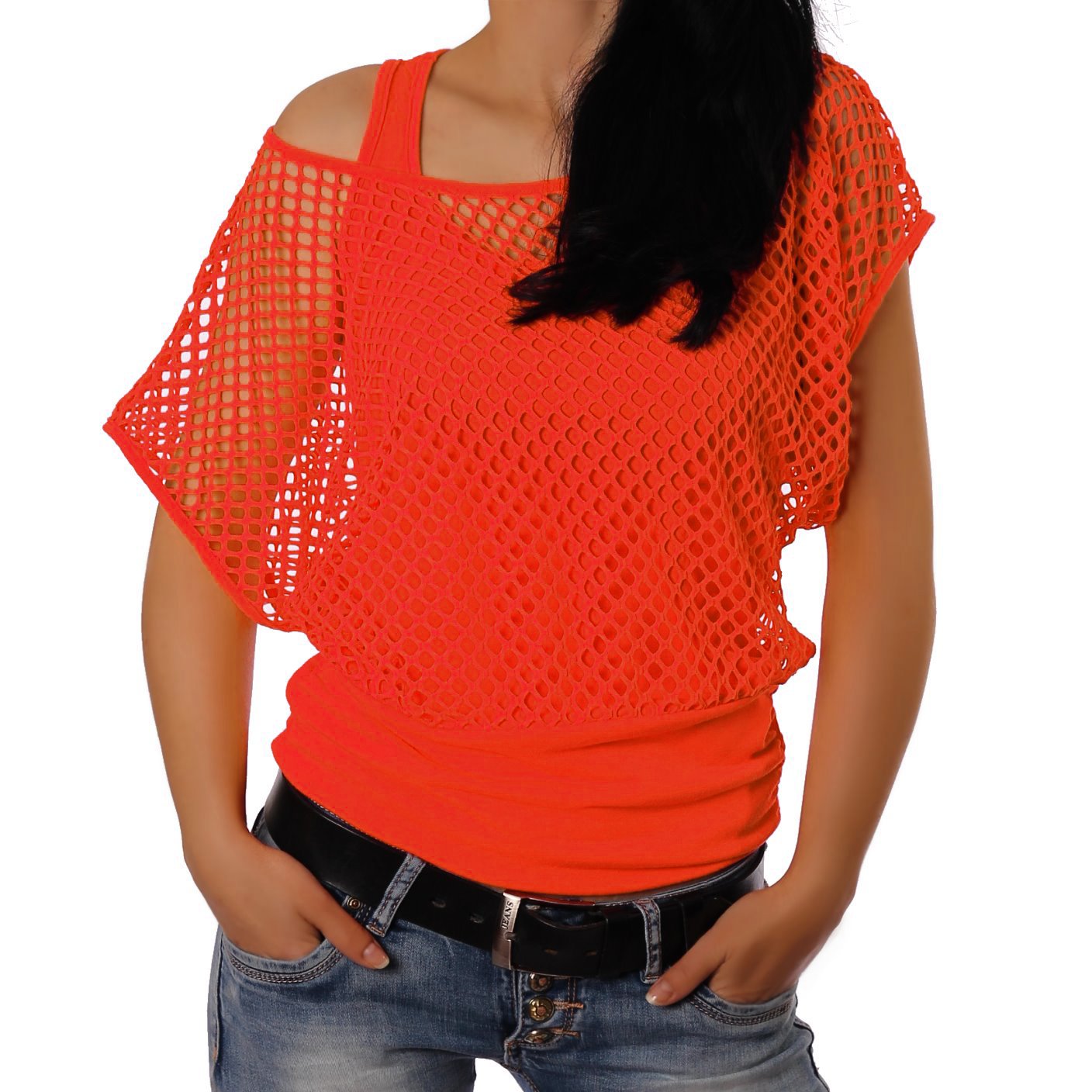 Crazy Age Camiseta de Verano para Mujer, de Malla, de Color neón