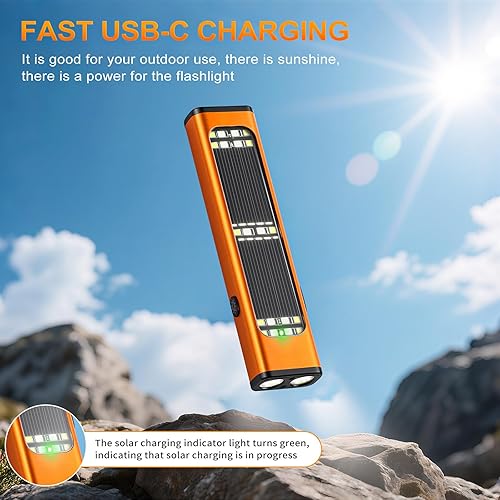 Miniatura 5 de Linternas planas solaresrecargables, linterna táctica EDC de 900 lúmenes, linterna pequeña LED multifunción, 7 modos IP65 impermeable para el hogar,