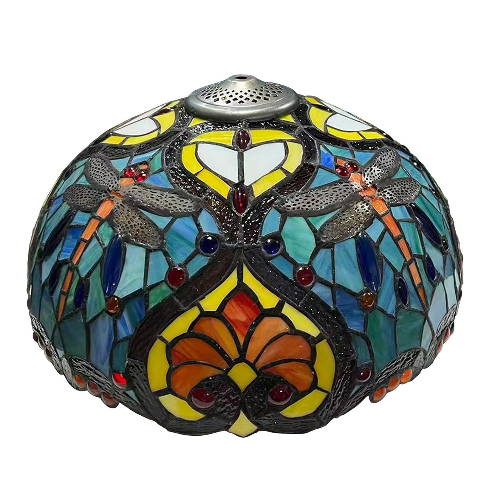 SaryEdge Large Tiffany Lamp Shade Replacement Only Dragonfly Style Stained Glass Lampshades, W16H9 Inch Blue Baroque Glass Light Cover for Table Lamps Pendant Lamps Floor Lights，，