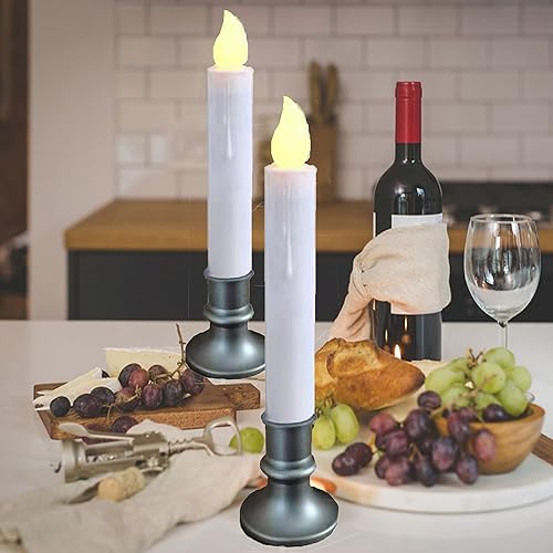 Miniatura 5 de Velas de ventana a pilas del atardecer al amanecer, velas de ventana que funcionan con pilas con temporizador, velas cónicas de batería parpadeantes