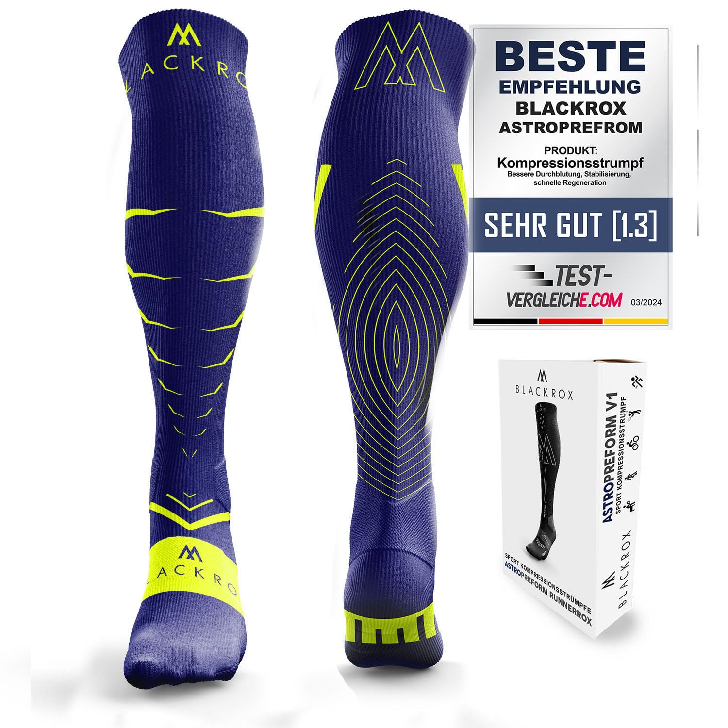 BLACKROX Kompressionsstrümpfe Sport VIPEROX Kompressionssocken Vergleichssieger Sportkompressionsstrumpf Laufstrümpfe Damen & Herren Lang Unisex