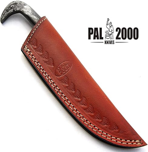Miniatura 4 de PAL 2000 KNIVES Cuchillo de caza de hoja fija de acero de Damasco forjado hecho a mano de 9 pulgadas con funda el mejor cuchillo de caza de ciervos